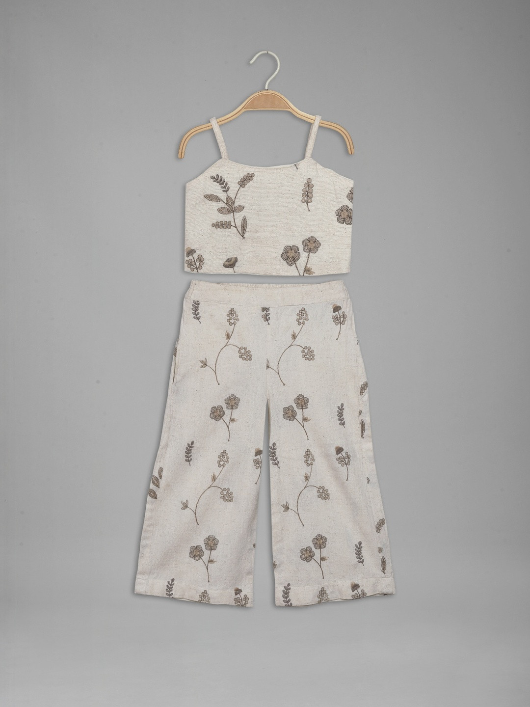 IRSIA Girls Floral Embroidered Cotton Crop Top and Palazzo Pant Set