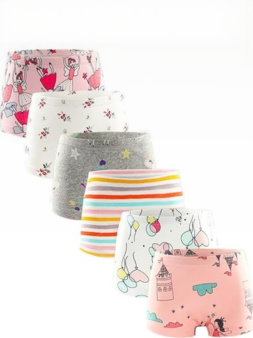 Teri Beri Girl Pack of 6 Printed Cotton Boyshorts Panties