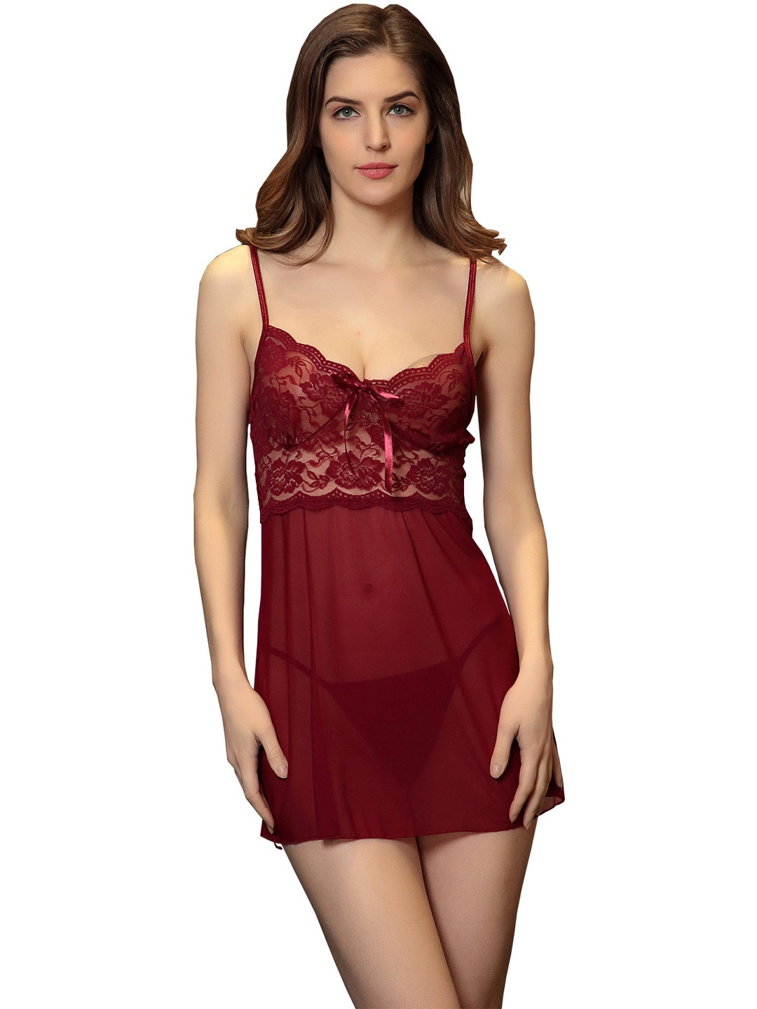 SweetFlirt  Women Red Sheer Baby Doll With Brifs