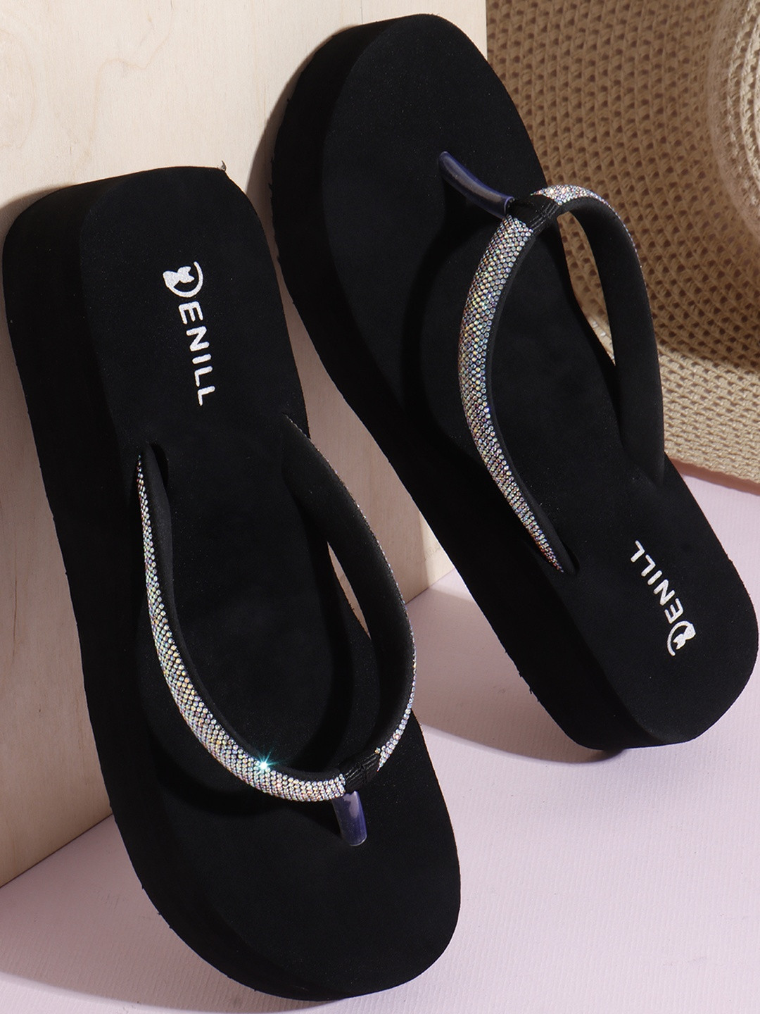 Denill Women T-Strap Platform Embellished Casual Summer Sandals Flats
