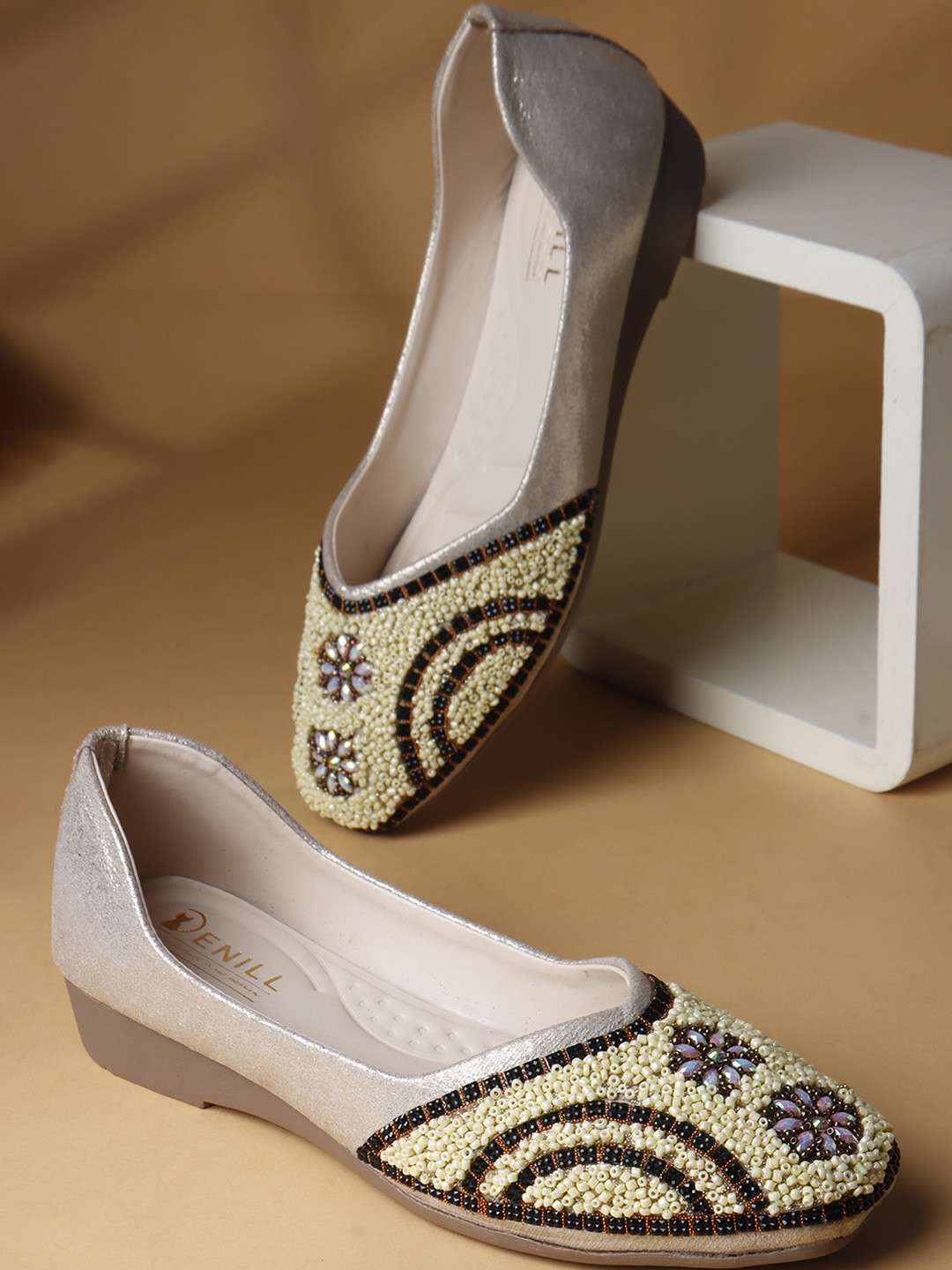 Denill Women Elegant Embellished With Arc & Floral Bead Design Slipon Bellies