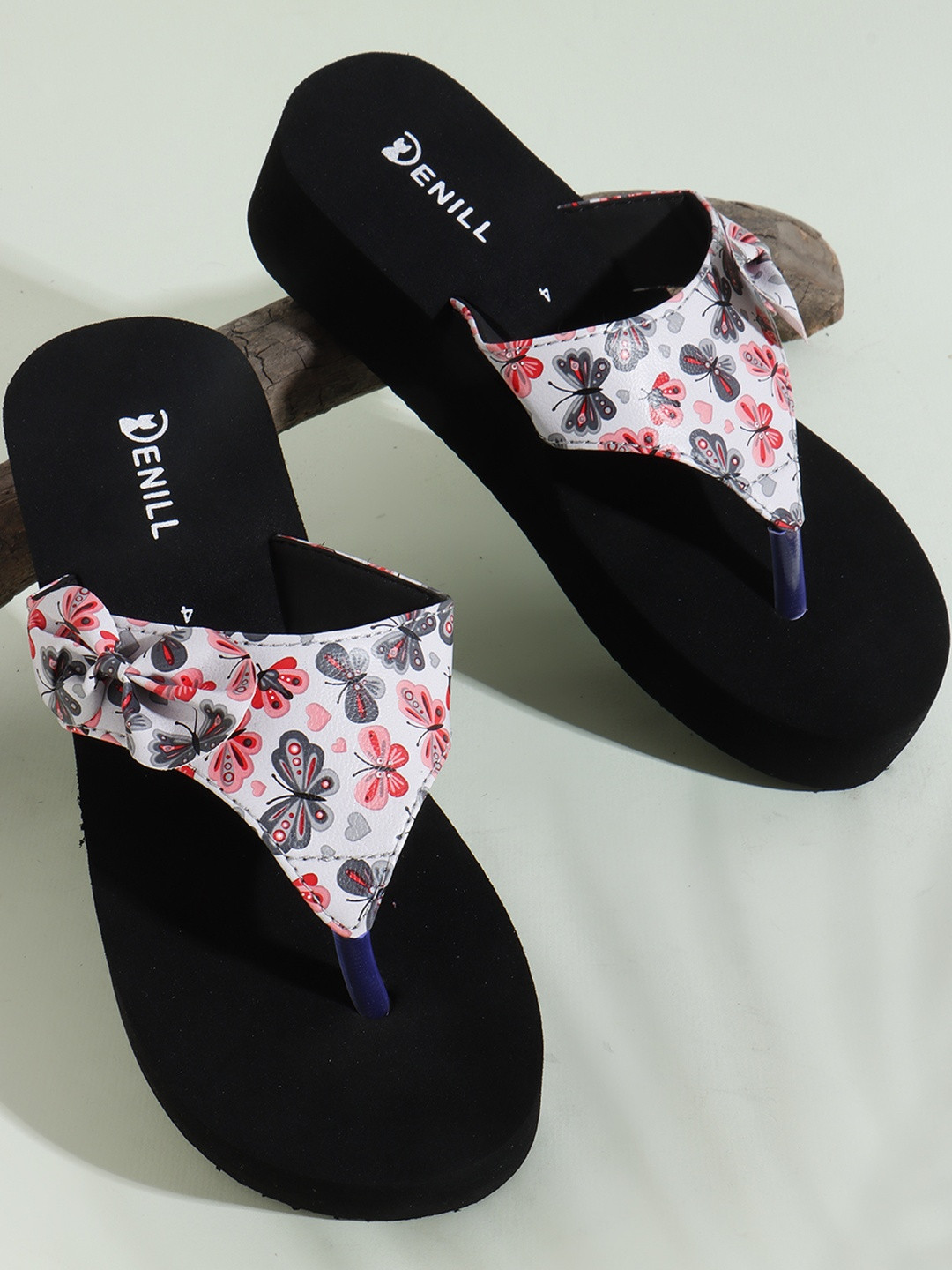 Denill Women Floral Print Flip Flops with Bow Detail