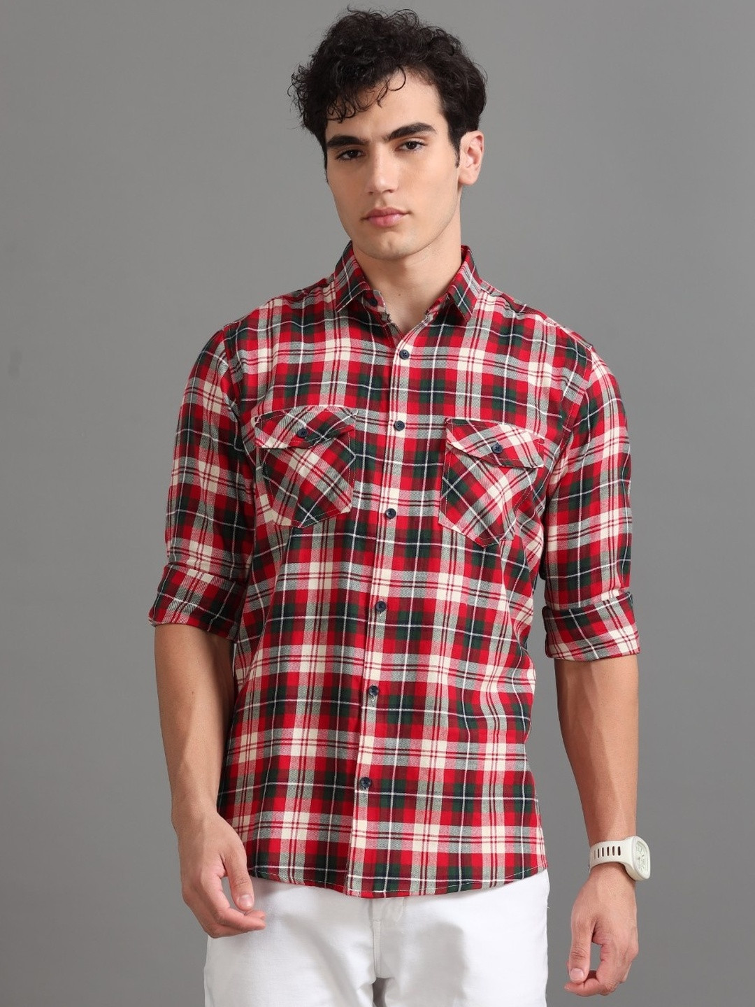 Kolor Fusion Men Red & Black Checked Casual Shirt With Double Pocket Men Shirt