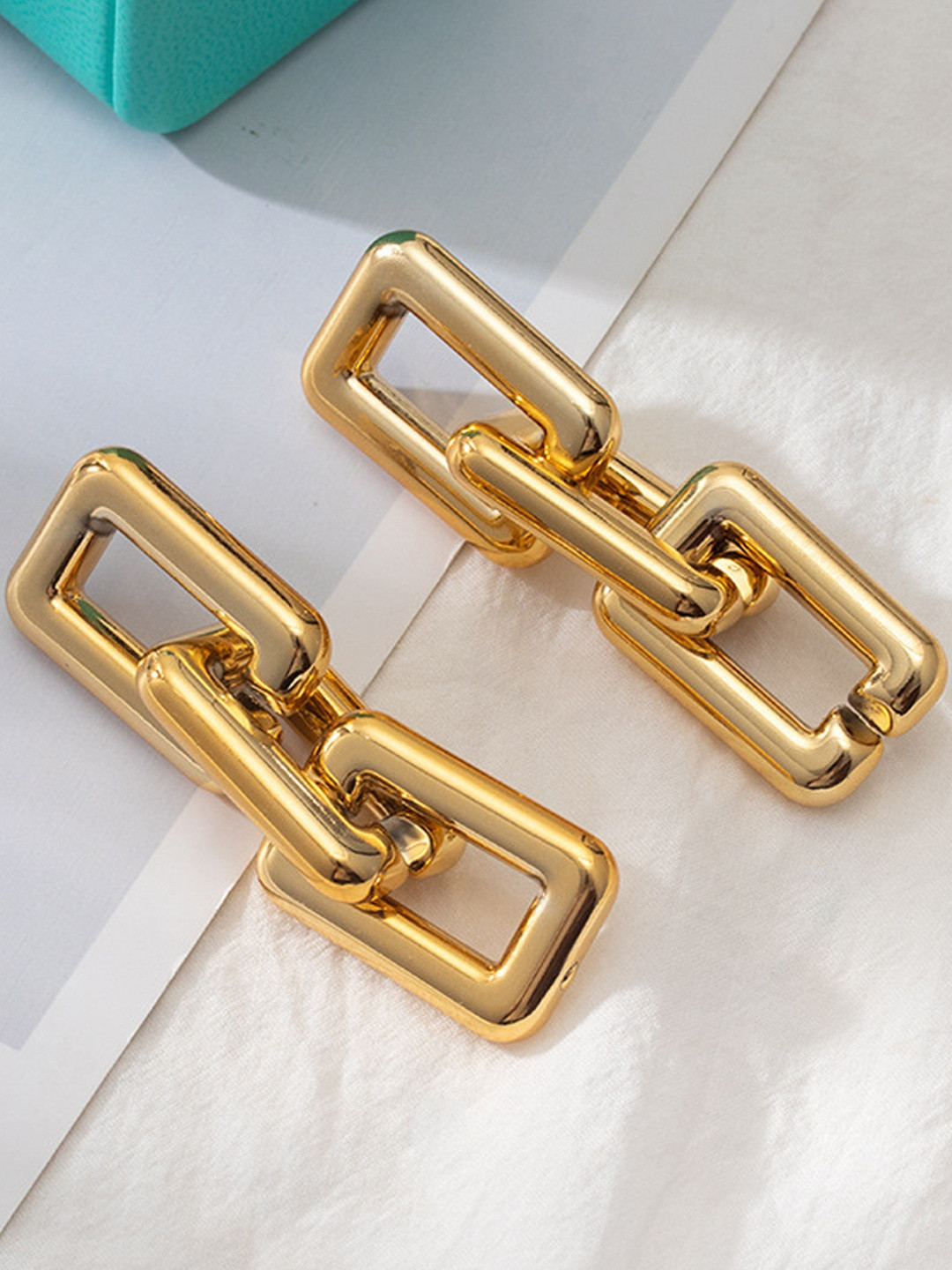 DressBerry Korean Gold-Plated Geometric Chain Drop Earrings