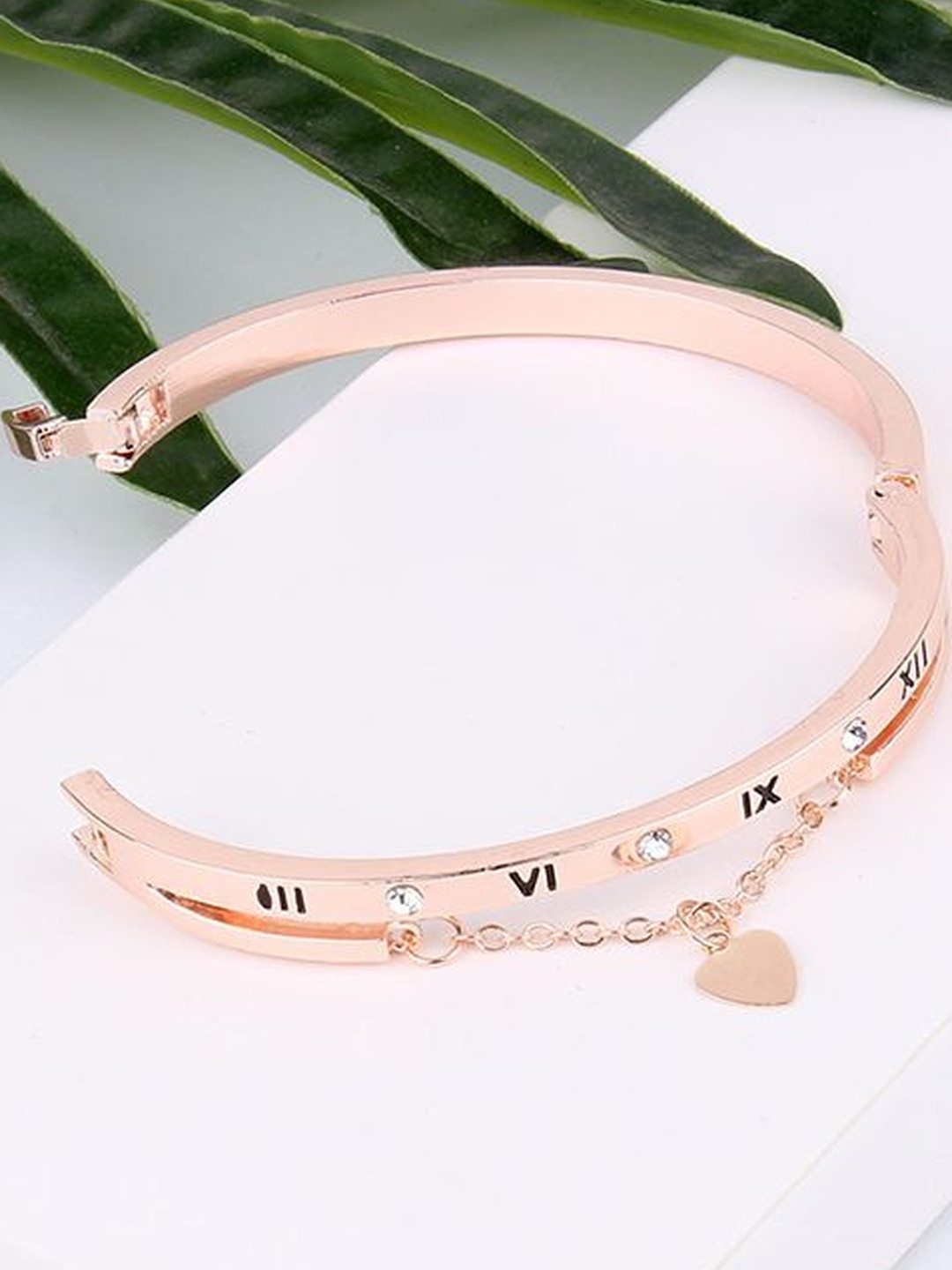 DressBerry Women Roman Numerals Heart Pendant Charm Bangle Bracelet