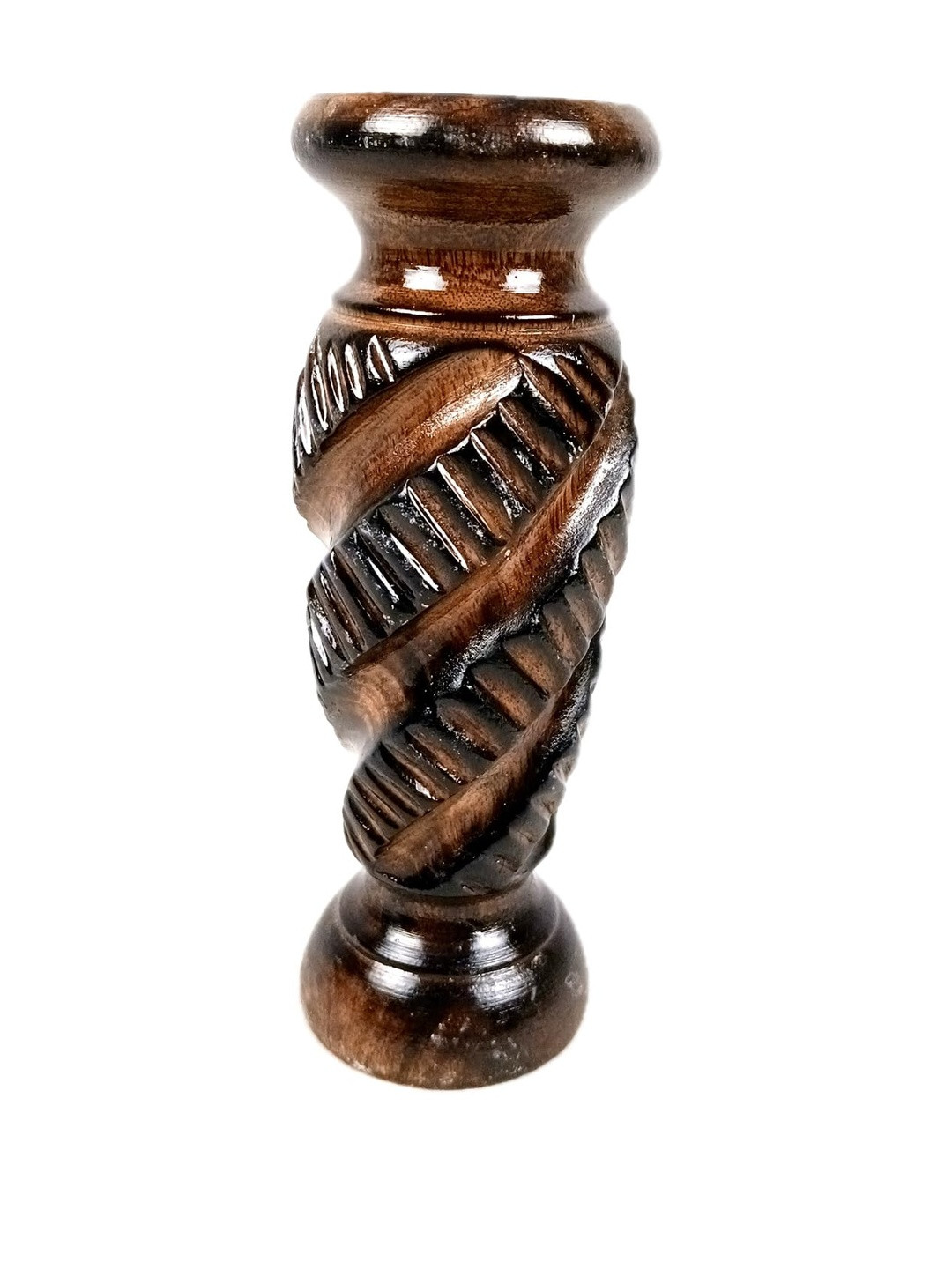 apka mart Wooden Brown Carved Vase For Home Decoration