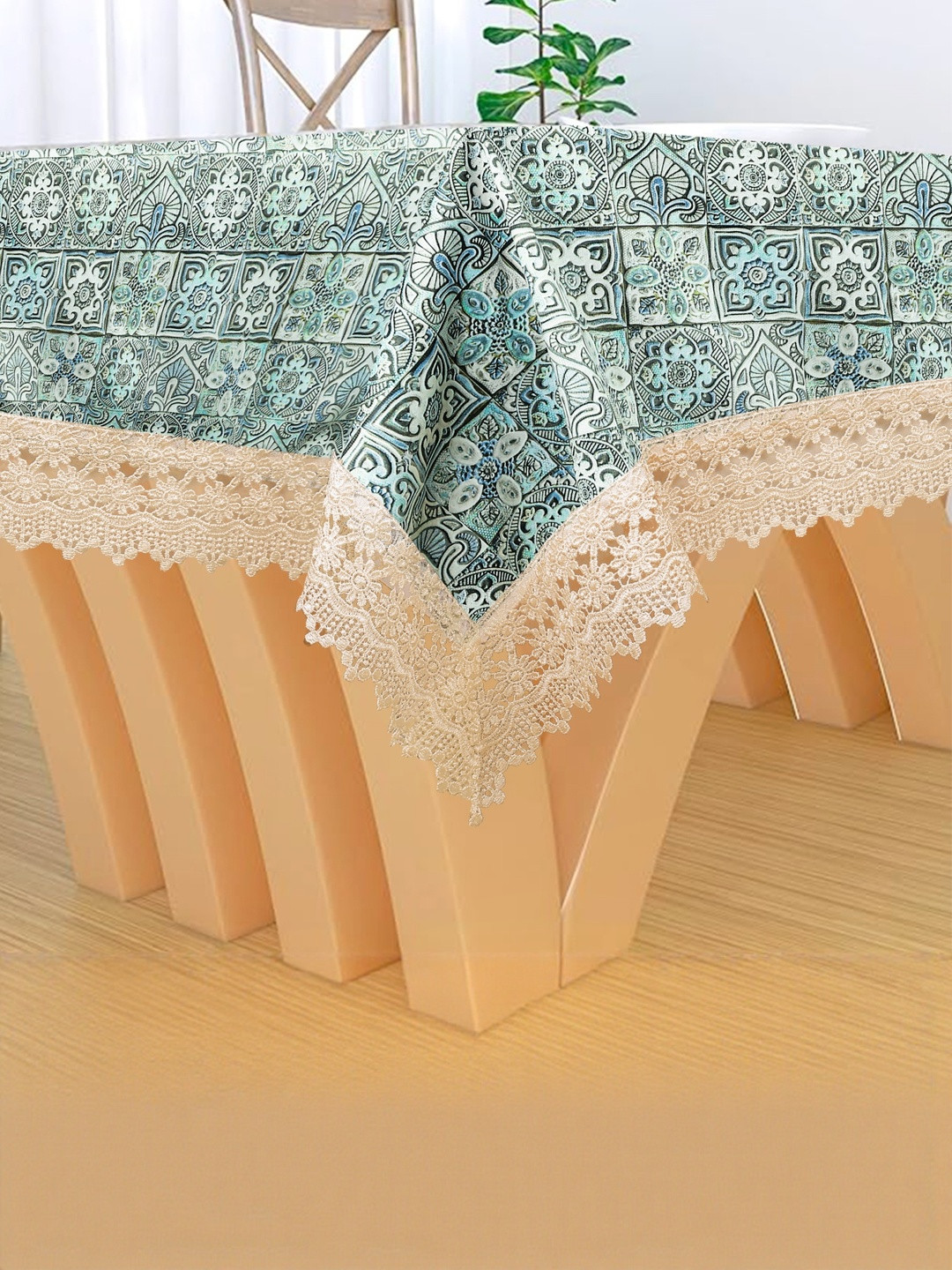 MONKDECOR Teal Anti-Skid 8 Seater Table Cover