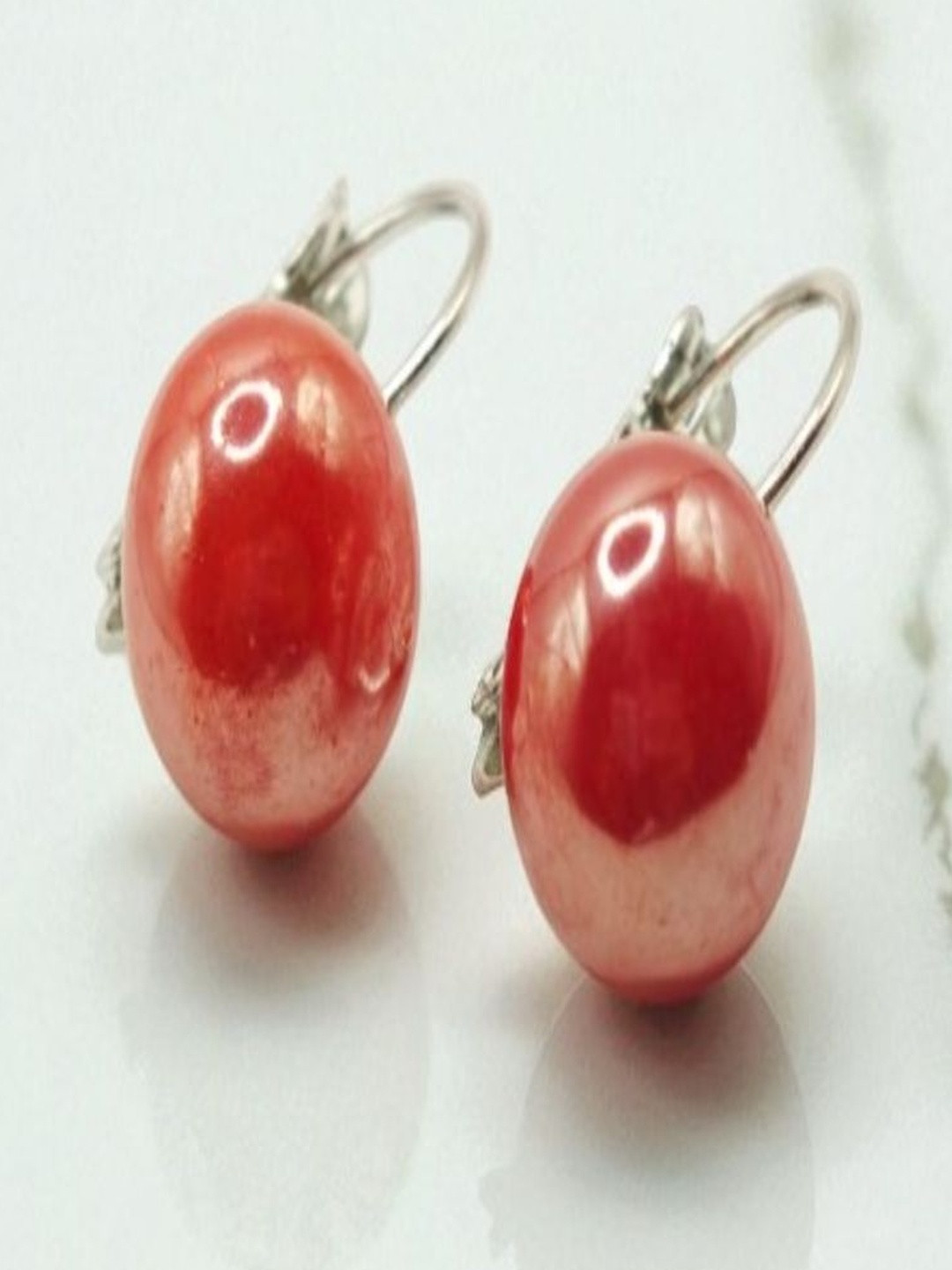 SAPRAA TRENDS Women Red Pearl Hoop Earrings