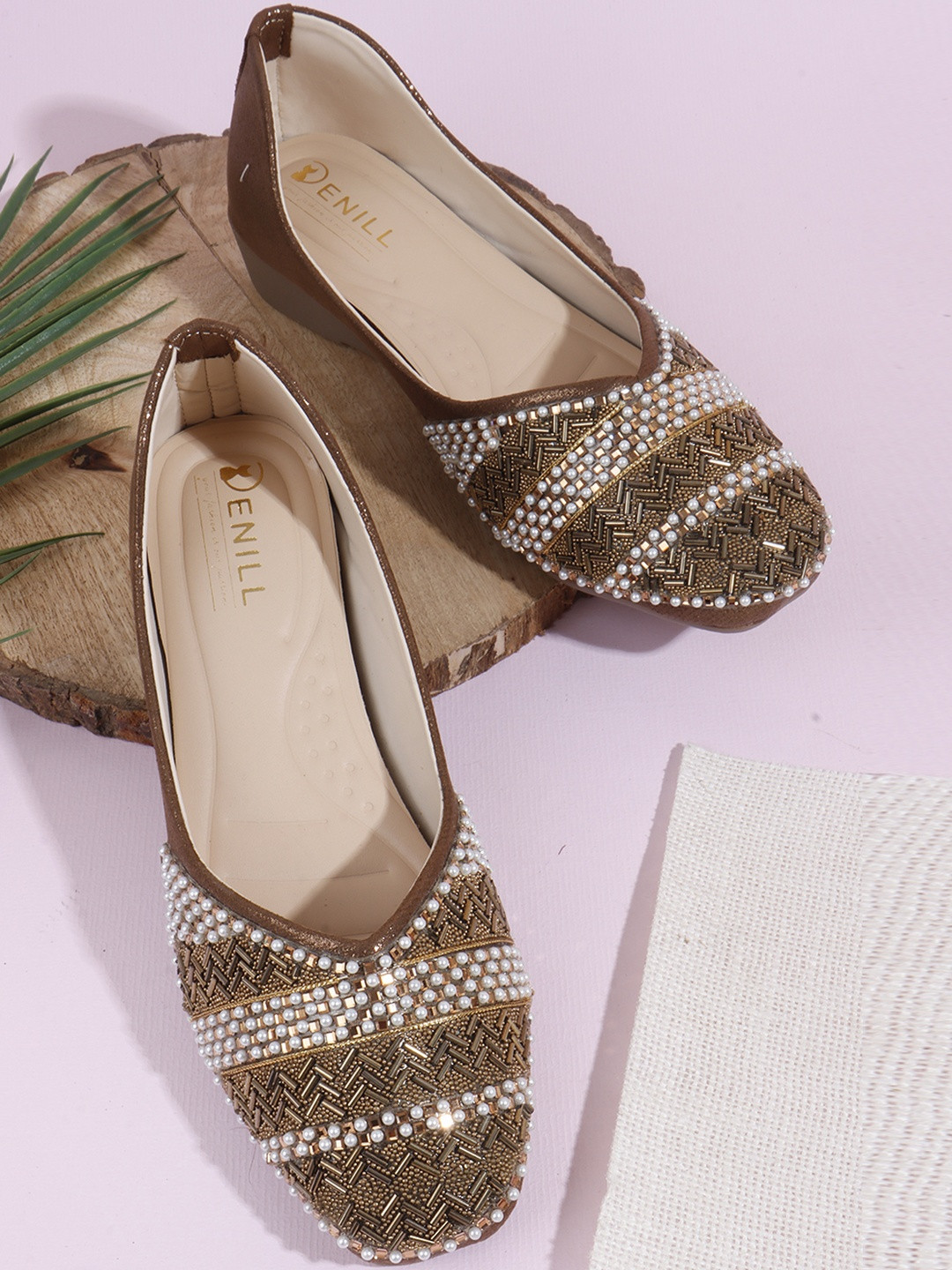 Denill Women Copper Embellished Floral Sequins Slip-On Bellies