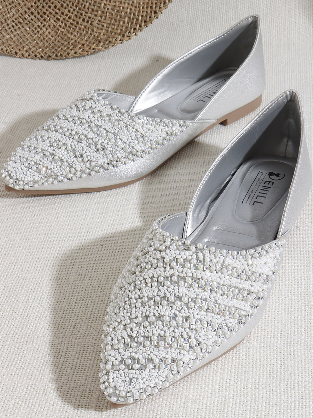 Denill Women Pointed Toe Flats with Beaded Embellishments Bellies
