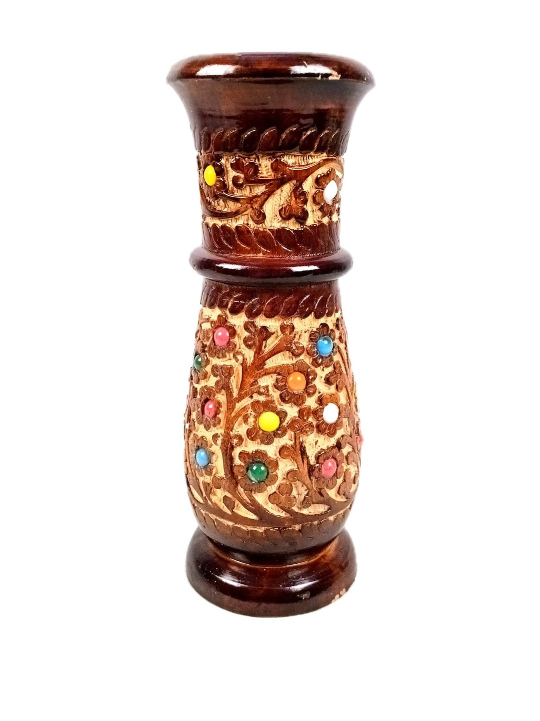 apka mart Wooden Floral Textured Flower Vase