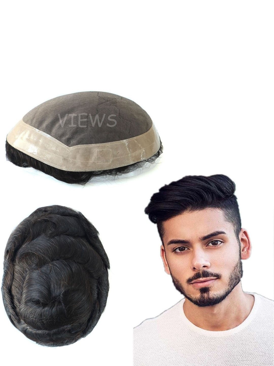 VIEWS Wavy Halo Toupee Hair Extension-Black-10 inch