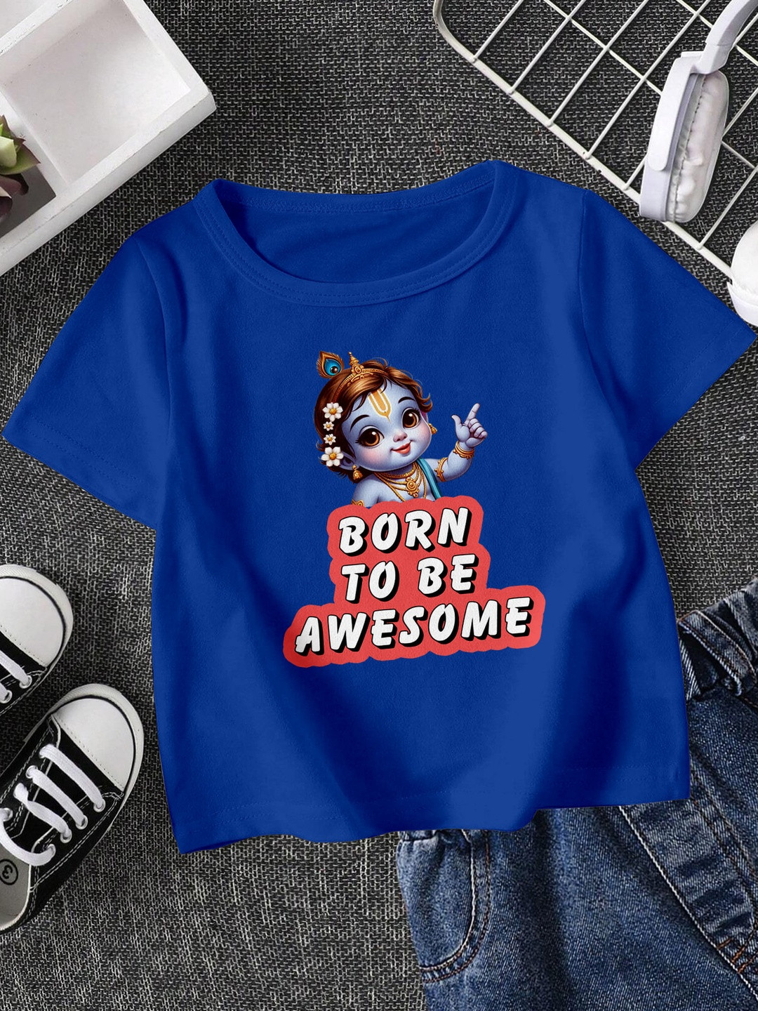 FIONAA TRENDZ Kids Born To Be Awesome Print Cotton T Shirt