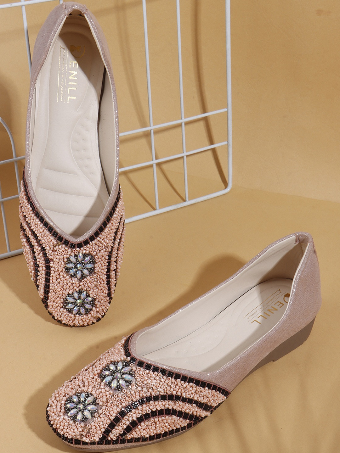 Denill Women Elegant Embellished With Arc & Floral Bead Design Slipon Bellies