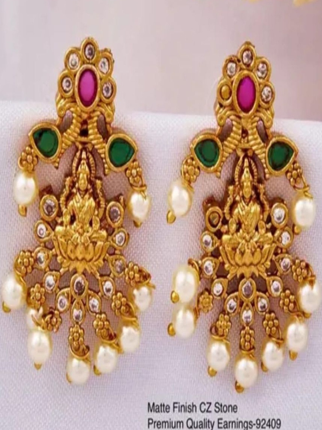 RAF DUKAN Women Gold-Plated Artificial Stones and Beads Handcrafted Drop Earrings