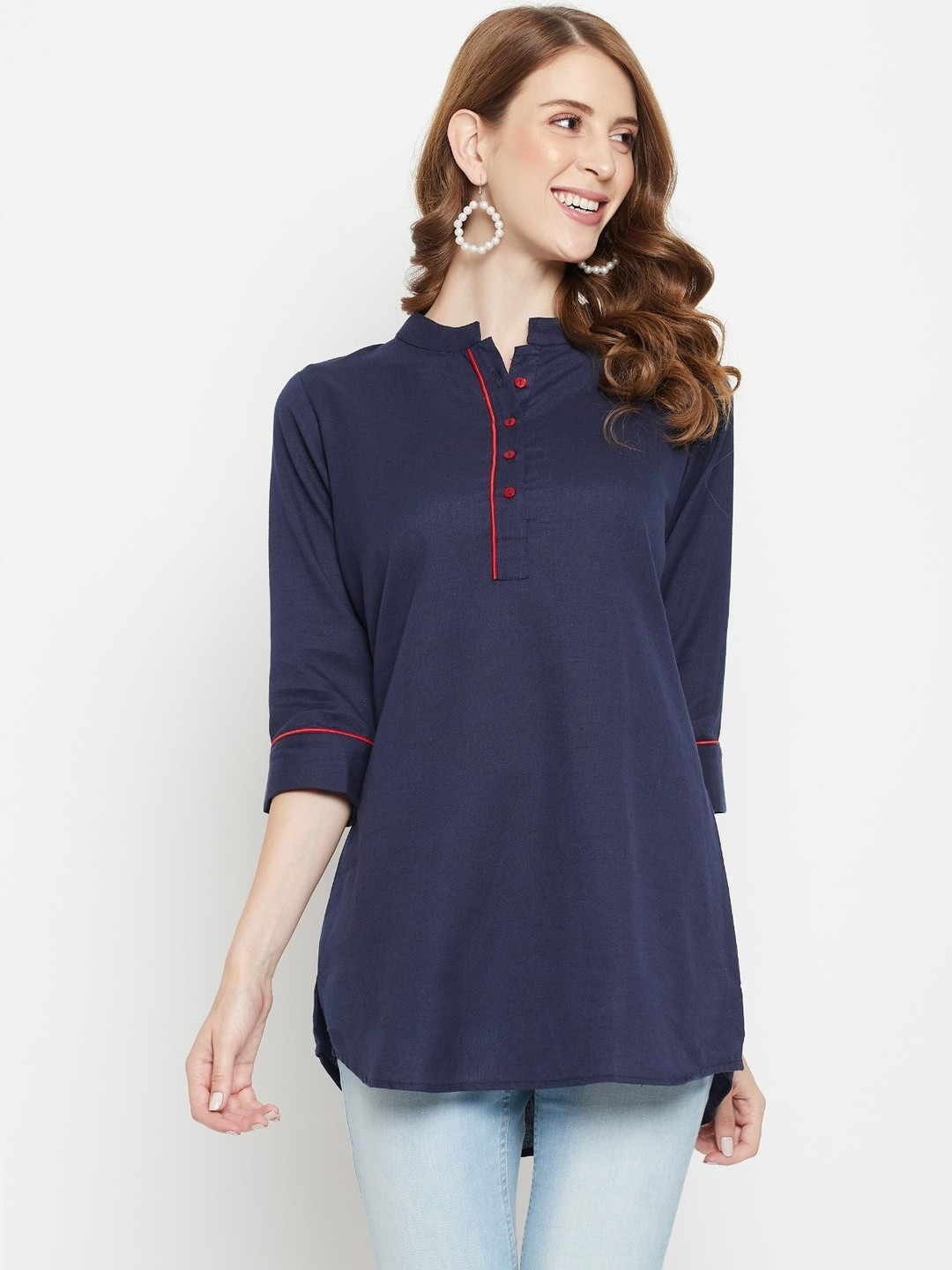 MJ LIFE STYLE Mandarin Collar Straight Kurti