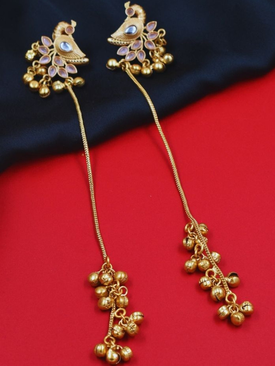 J & C Fashion Arena Handmade Long Gold-Plated Kashmiri Earring Embellished with Ghungroo