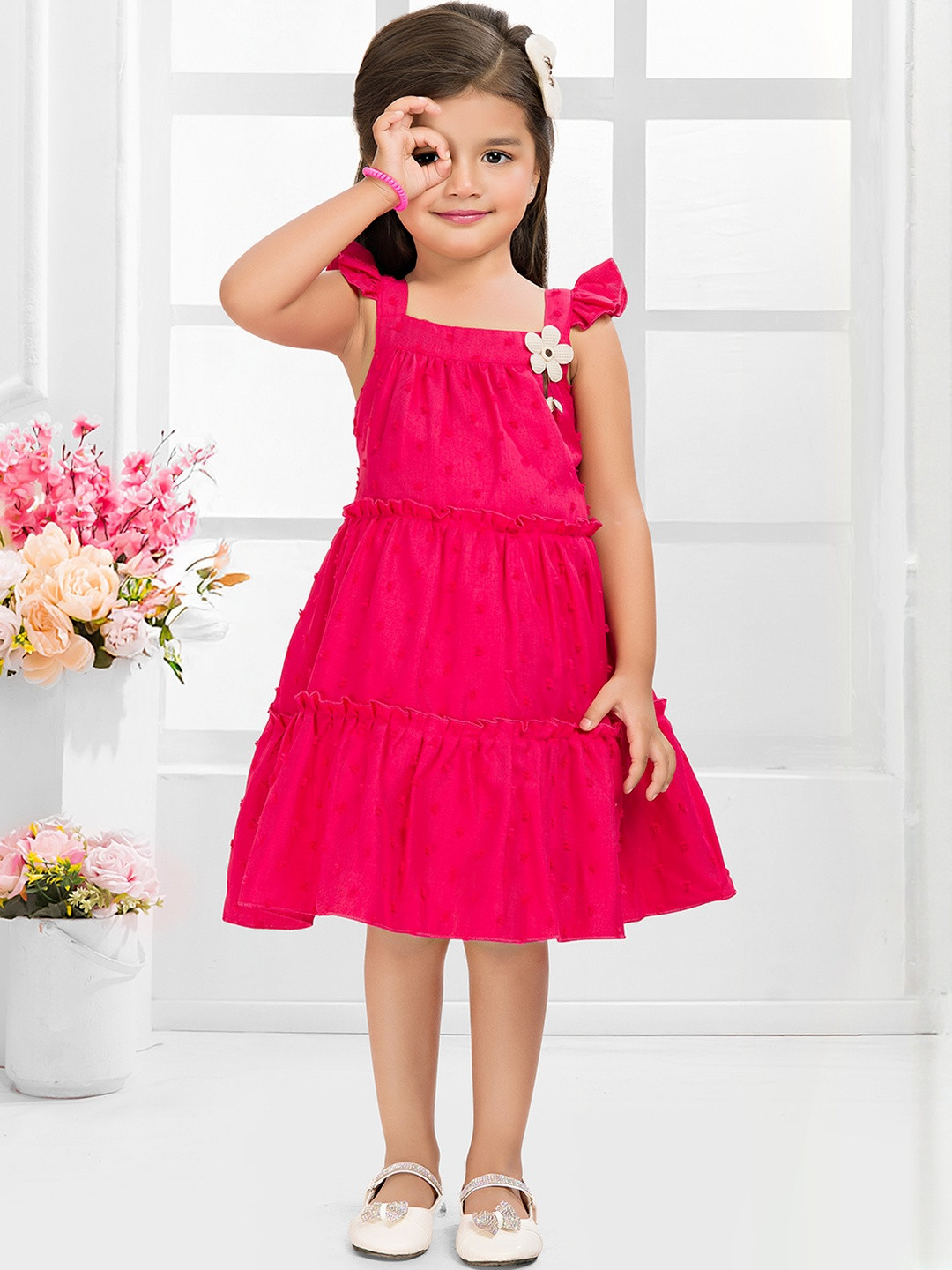 SNAZZYGIRL Girls Pink Cotton Dresses