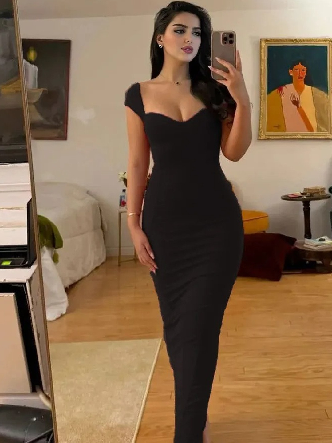 WANQUILA Women Black Solid Backless Sleeveless Full Length Bodycon Maxi Dress