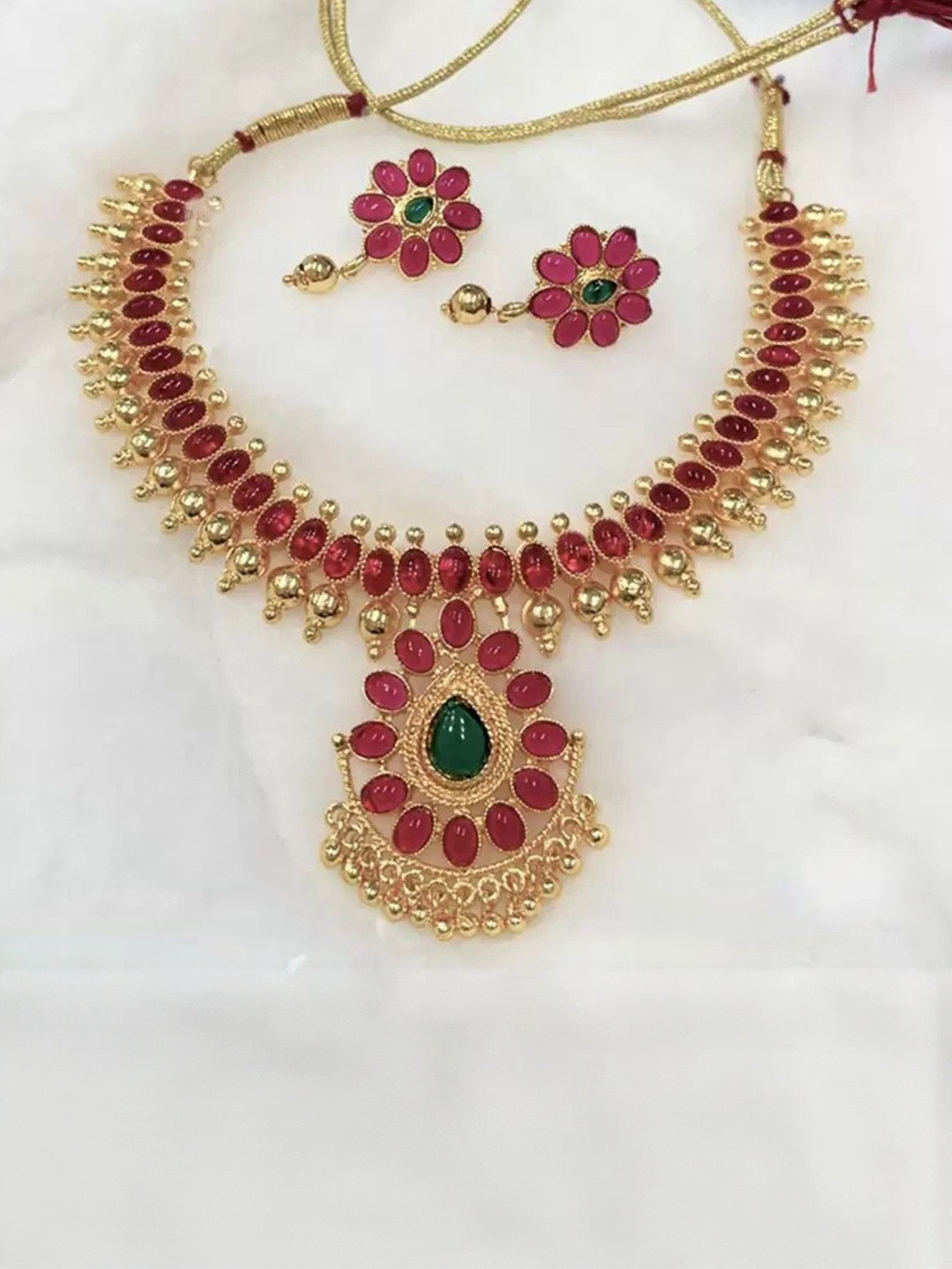 SHREE PURBJI ARTS Alloy Gold-Plated Stone-Studded Jewellery Set