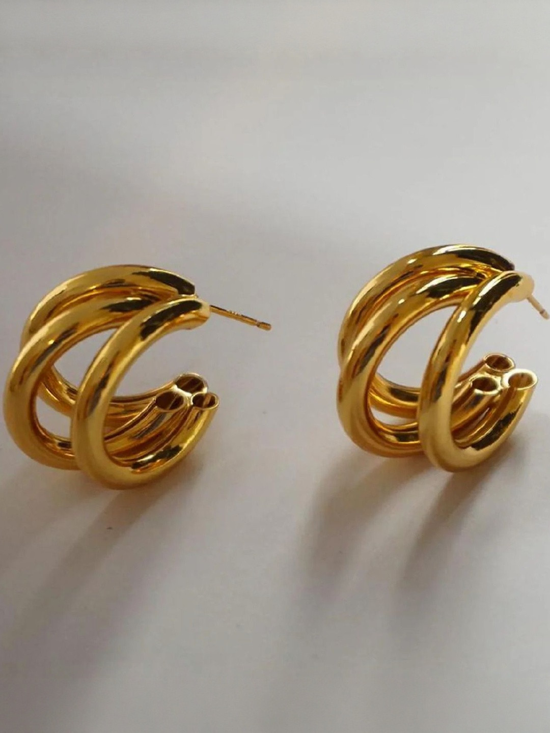 DressBerry Women Gold-Plated Three Layered Hoop Earrings