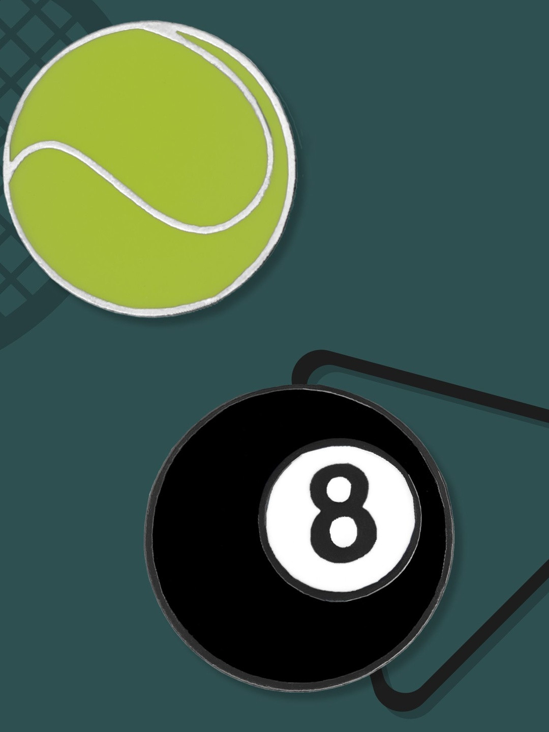 FURE Set of 2 Tennis & 8 Ball Enamel Pins Sports Lapel Pins