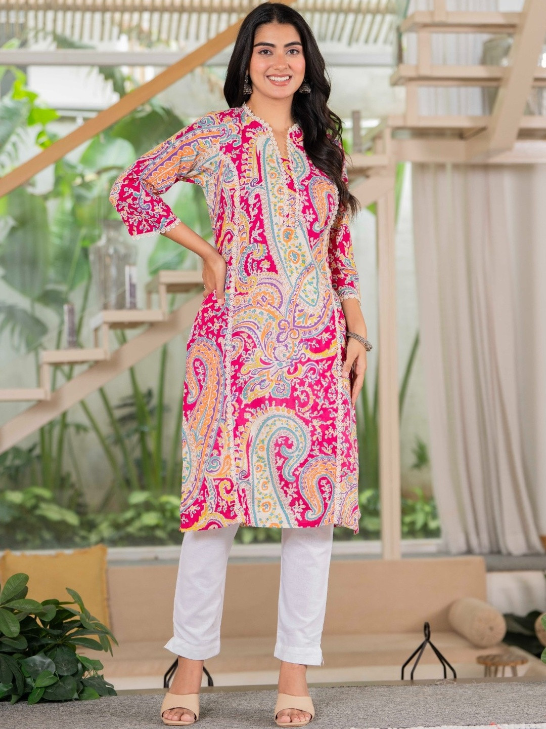 Gora Laxmi Women Pink Cotton Kurtas