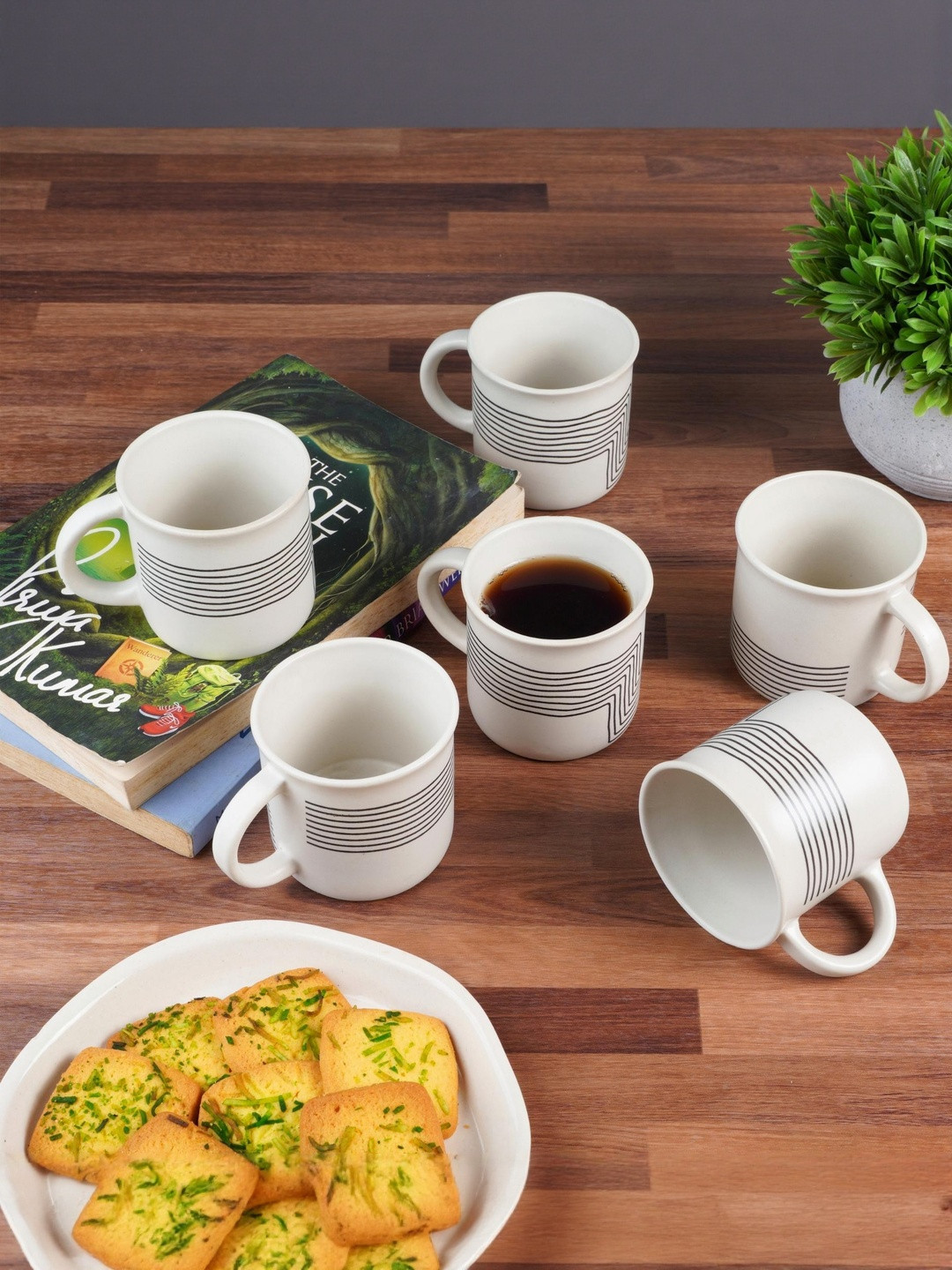Ekaura Set of 2 Off White & Brown Ceramic Cups and Mugs