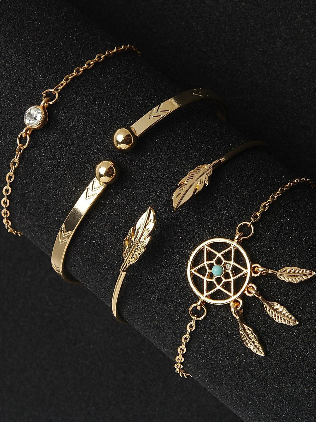 DressBerry Women Combo of 4 Stunning Leaf Multi Design Golden Bracelet
