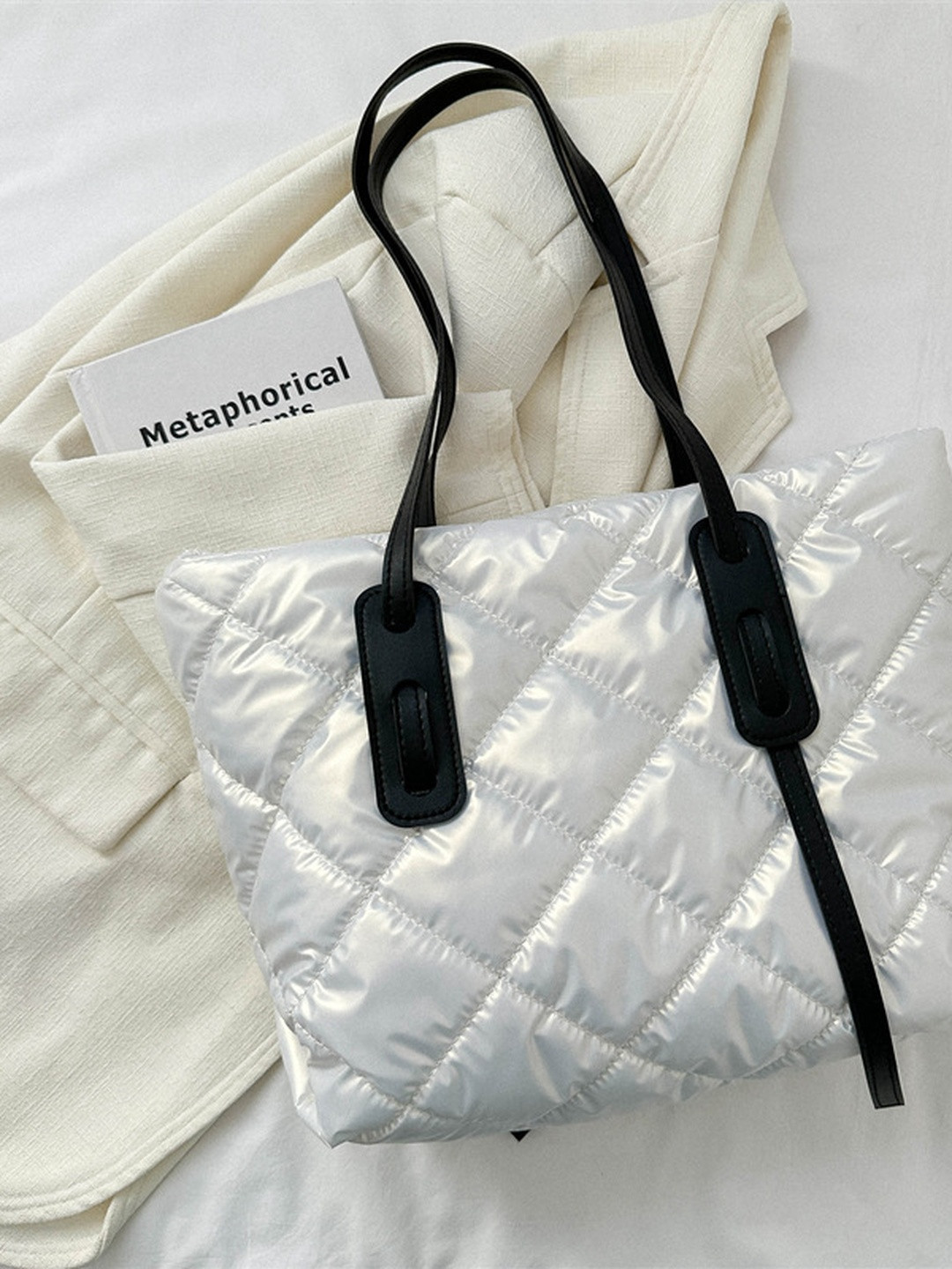 CORSICA Women Silver Tone PU Quilted Tote Bag