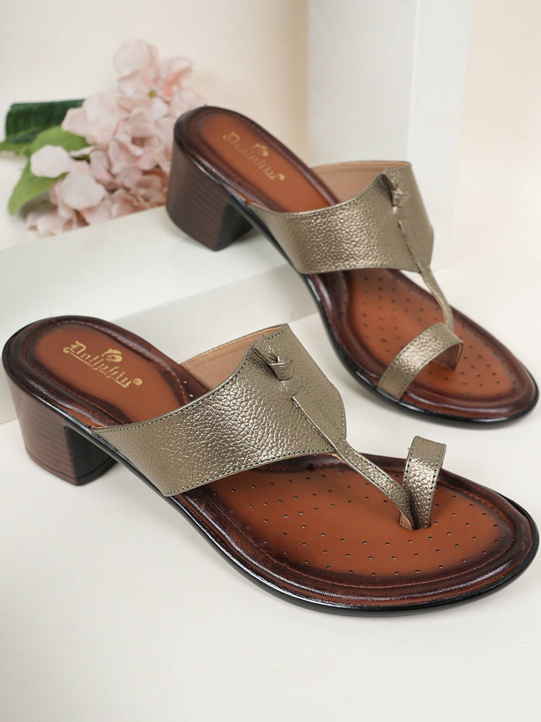 Dollphin Women Embellished T-Straps Block Heel Sandals