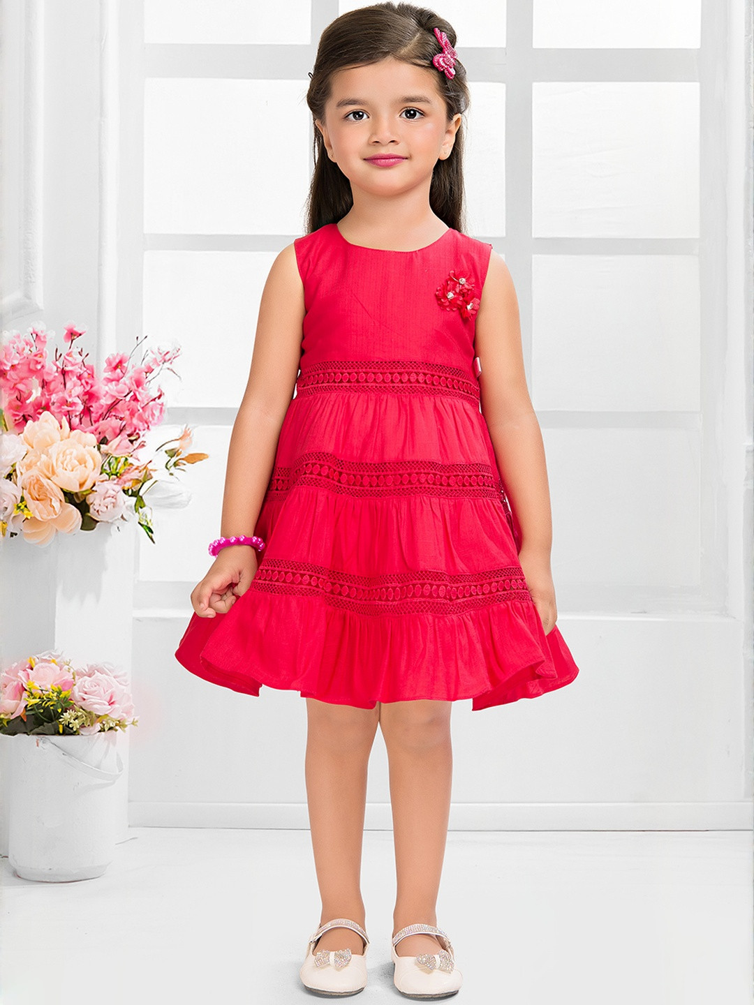 SNAZZYGIRL Girls Rose Cotton Dresses