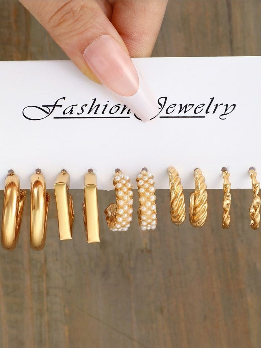 DressBerry Women Set Of 5 Gold-Plated WesternHalf Hoop Earrings