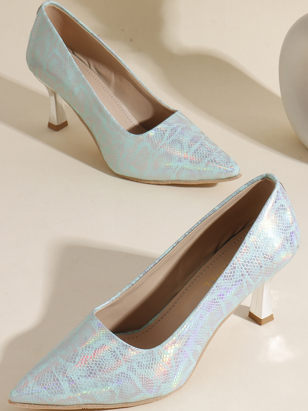 Denill Women Snakeskin Pattern Pointed Toe Non Slip Sole Heels