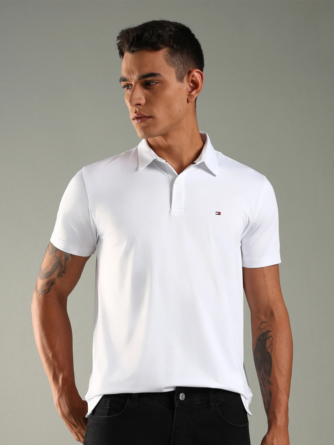 Tommy Hilfiger Men Solid Polo Collar Pure Cotton T-shirt