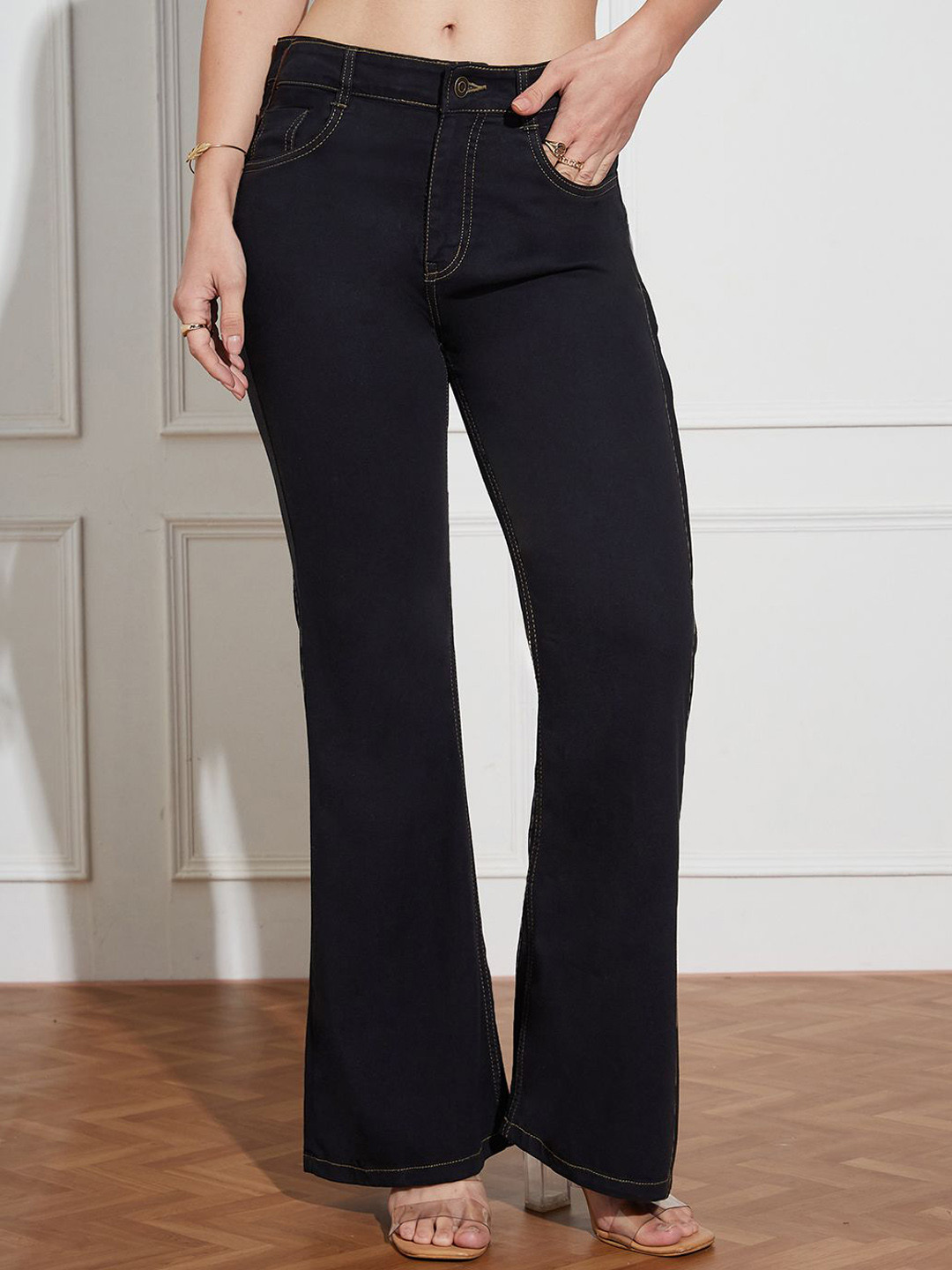 Miss Chase Mirror Felt Foreign Women Bootcut High-Rise Stretchable Jeans