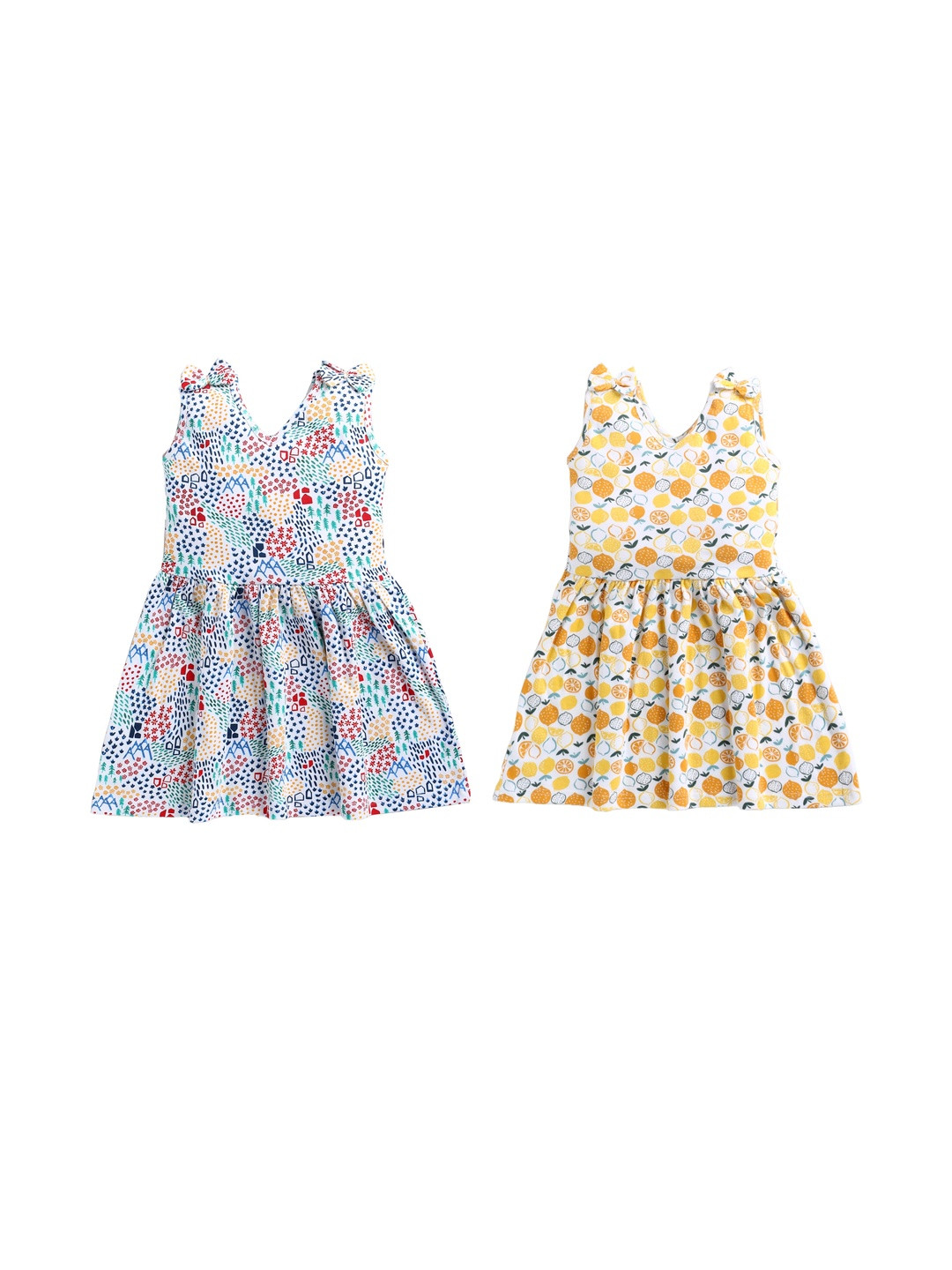 THE COTTON BABY Girls Set Of 2 Multi Colored Printed Dress & Panty Set