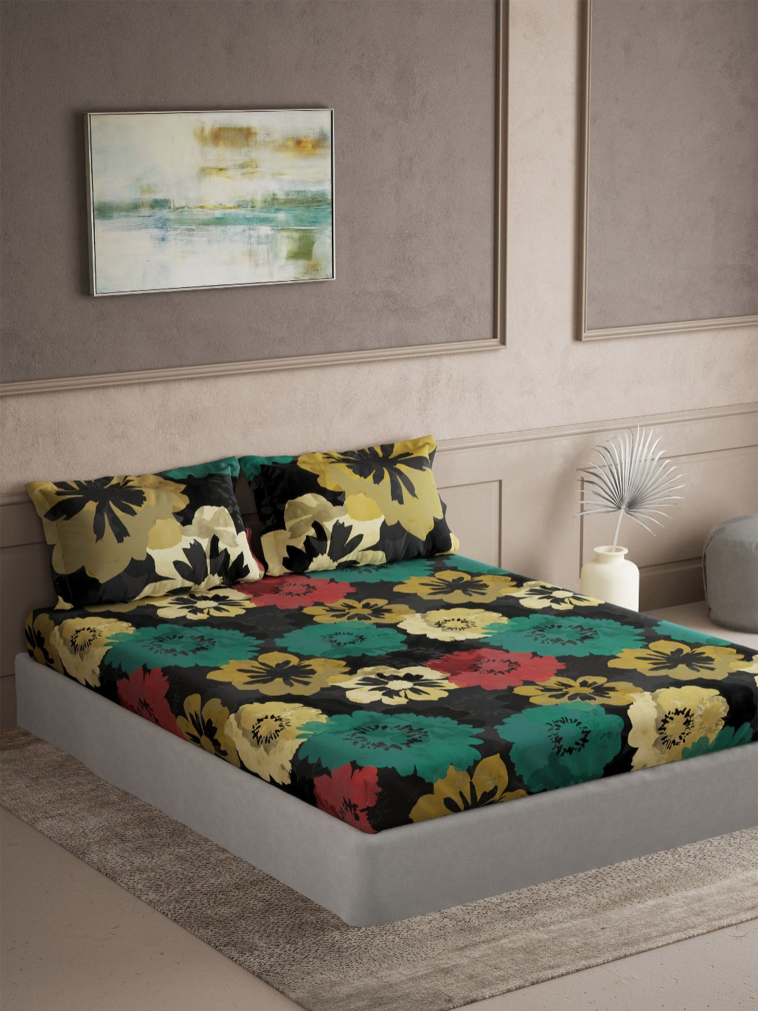 DDecor Maxima Grey & Green Paisley Pure Cotton 180 TC Super King Bedsheet Set-2.74mX2.74m