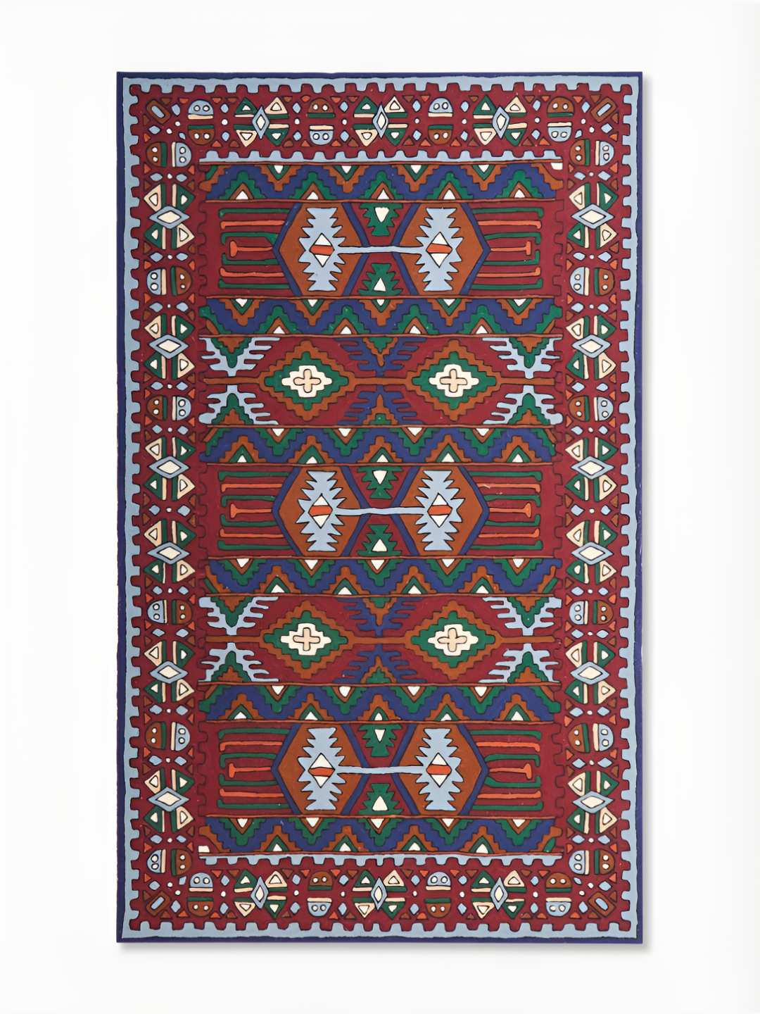 Fabindia Maroon & Blue Embroidered Cotton & Woollen Floor Dhurrie