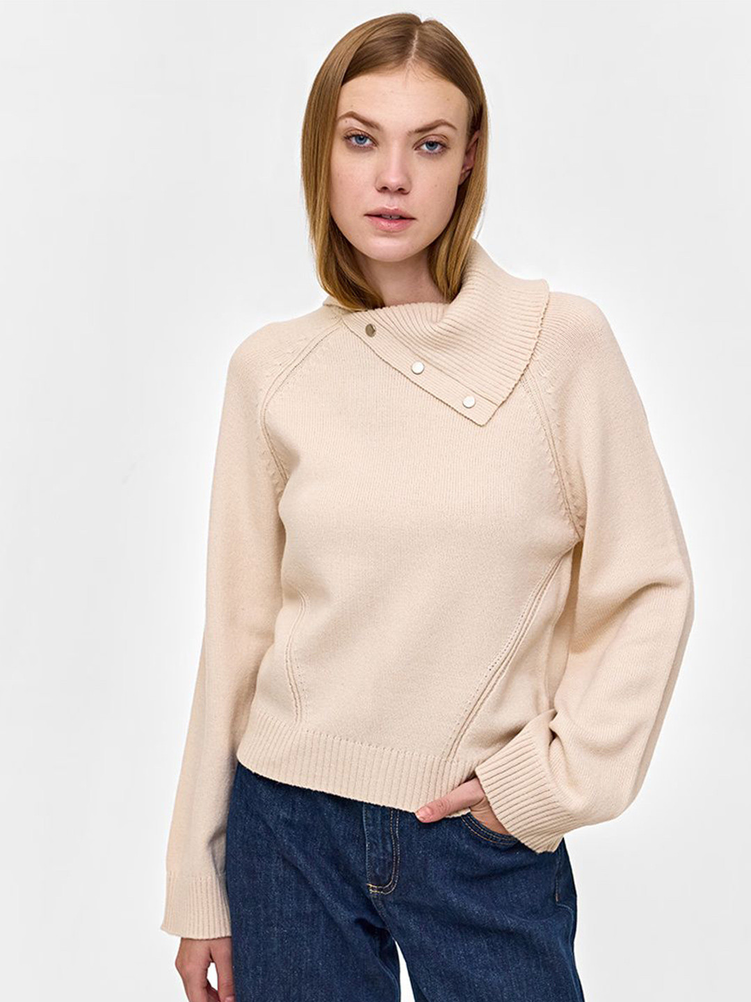 COVER STORY Women Wrap Neck Long Sleeve Pullover Sweater