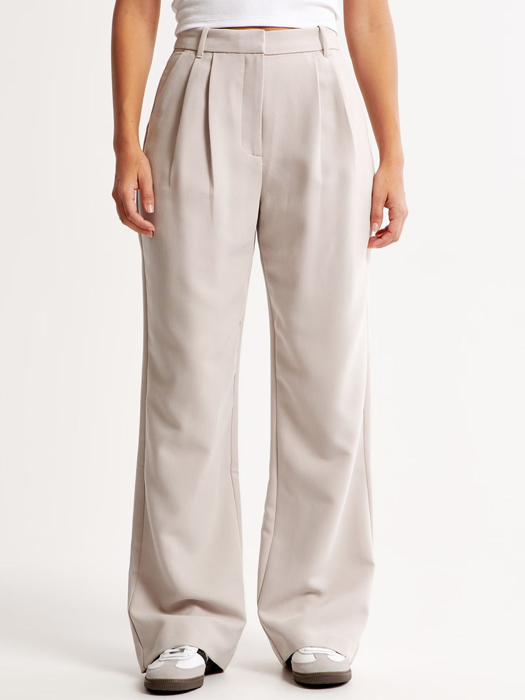 FNOCKS Women Relaxed Straight Leg Loose Fit High-Rise Pleated Korean Pants Trousers