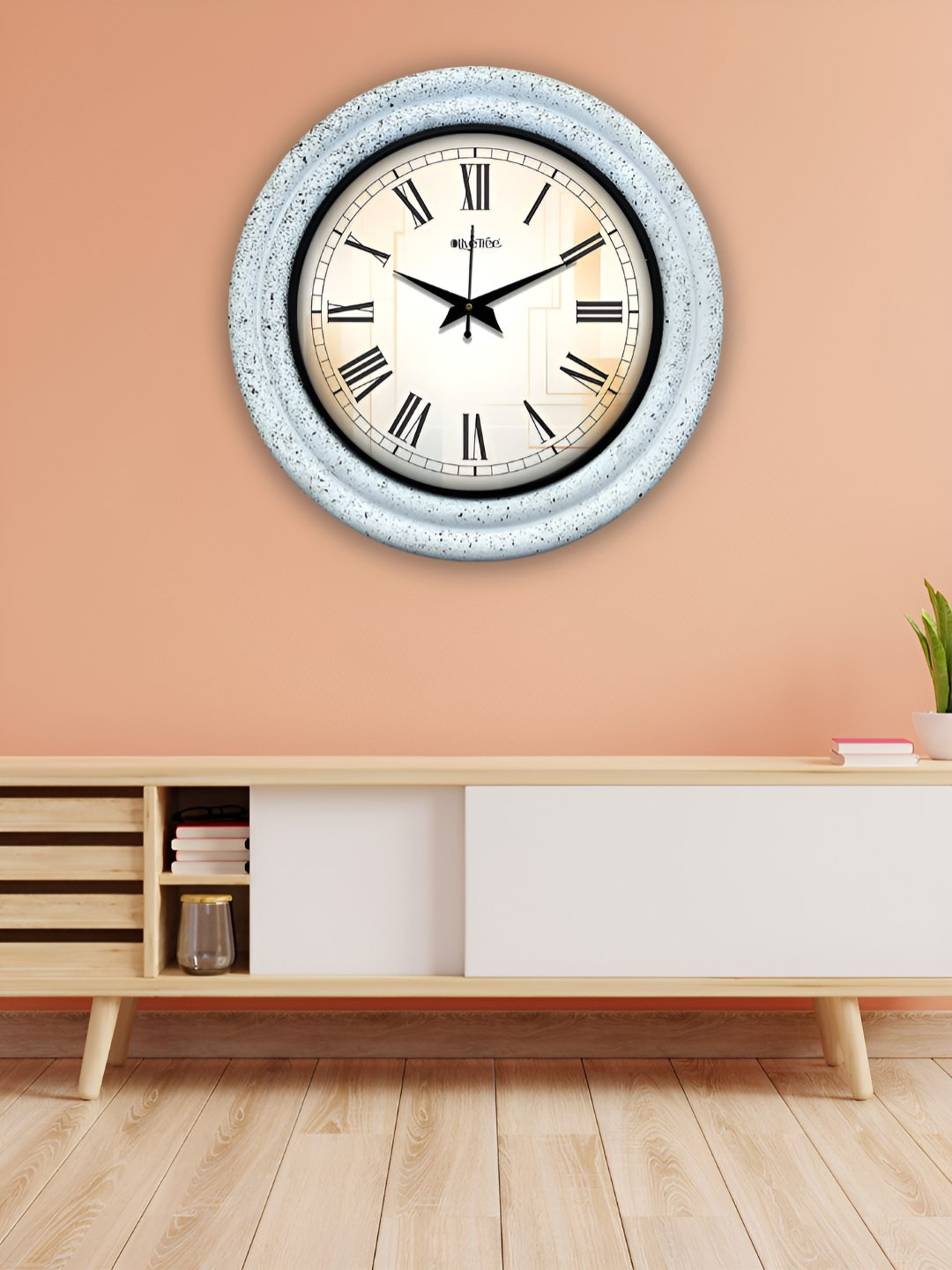 OLIVE TREE Blue & White Textured Round Modern Wall Clock