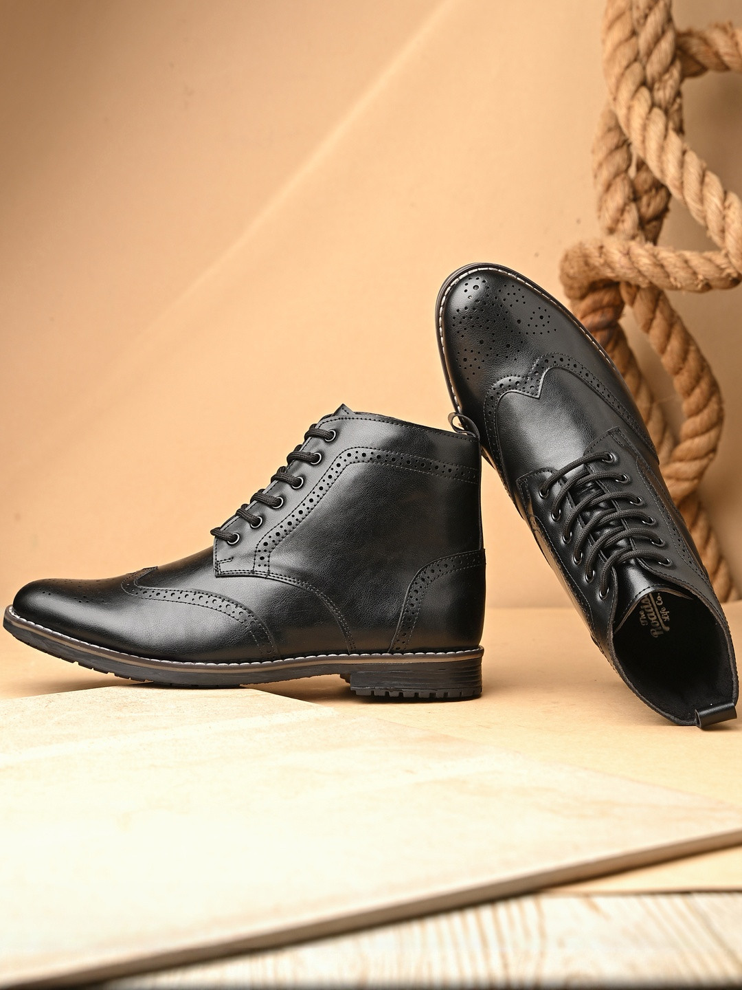Roadster Classic Black Lace-Up Brogue Boots, Casual & Semi-Formal Wear