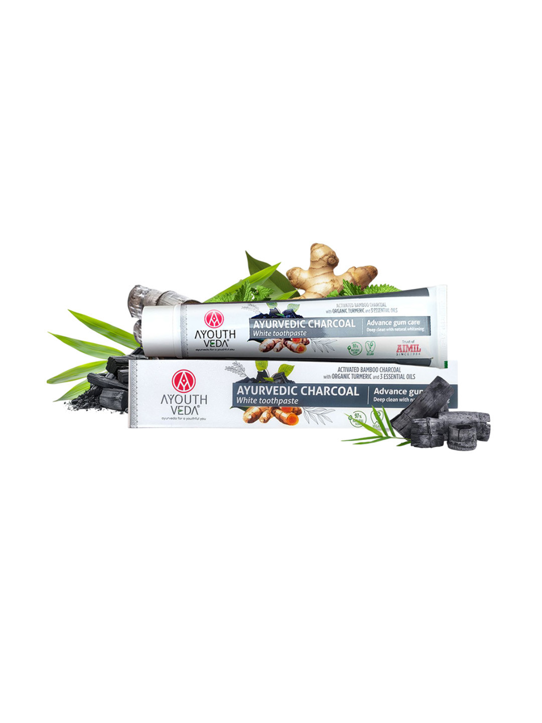 AYOUTHVEDA Set Of 2 Charcoal White Toothpaste - 100 g Each