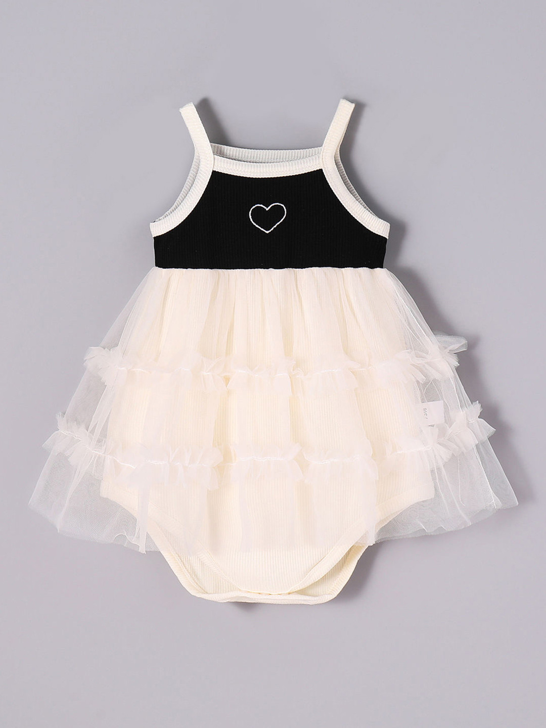 Hopscotch Beige Tutu Love Mesh Onesie Dress