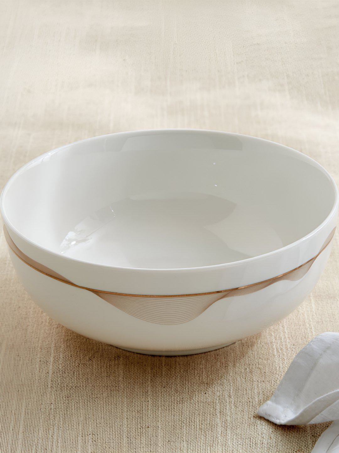 Home Centre White & Gold-Toned Abstract Printed Easy to Clean Serving Bowl 1500ml