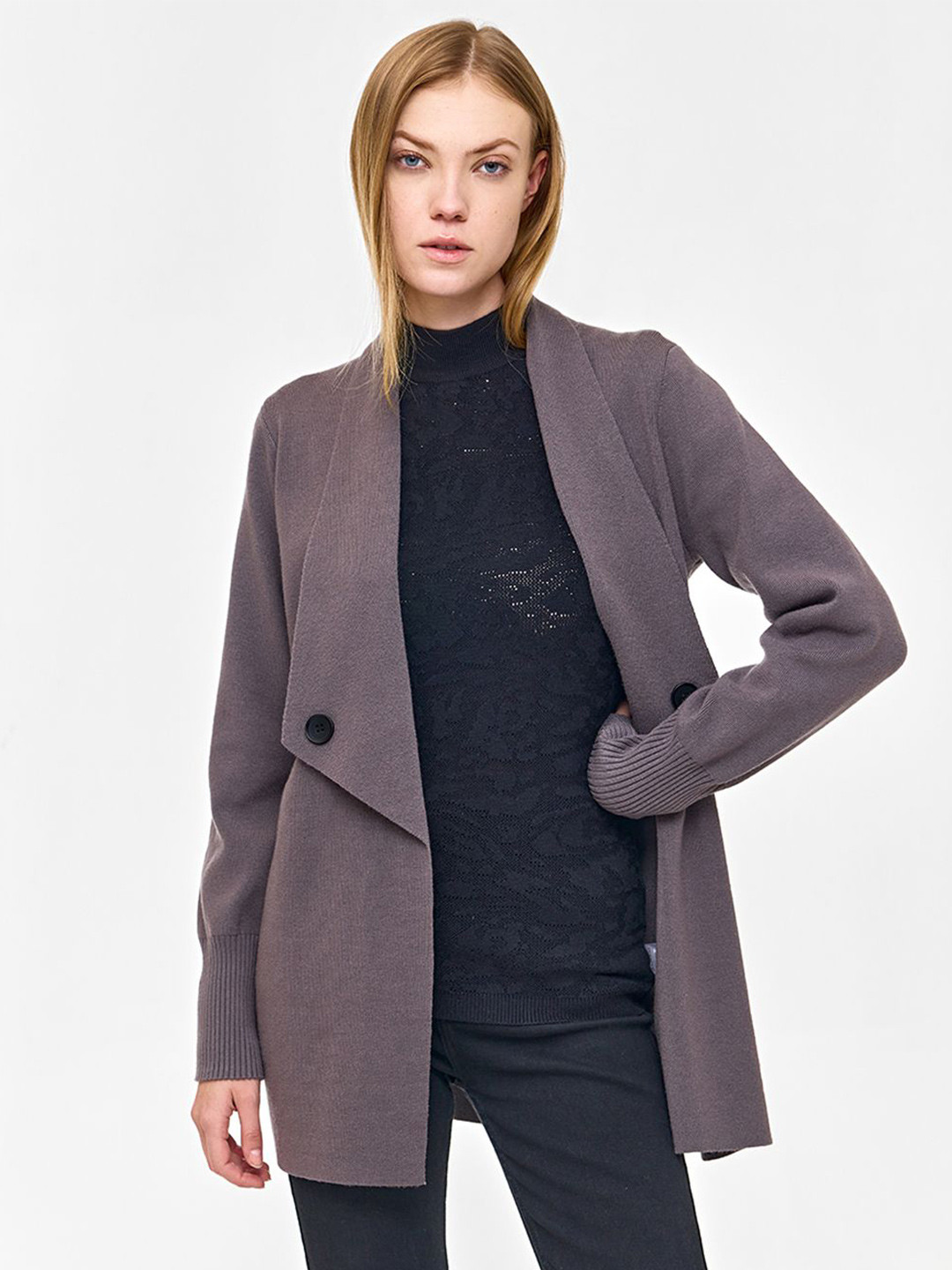 COVER STORY Lapel Collar Long Sleeves Open Front Shrug