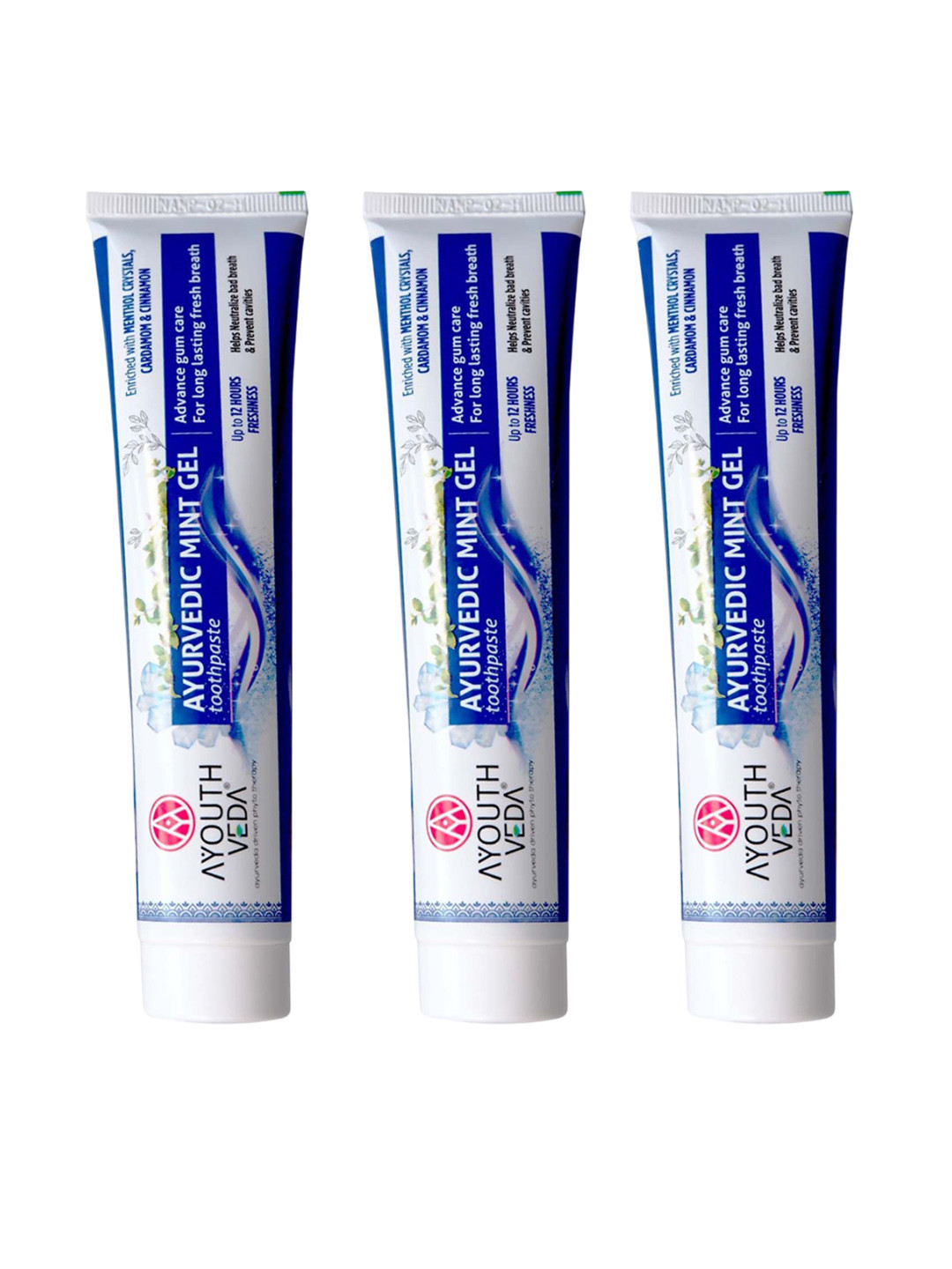 AYOUTHVEDA Set Of 3 Mint Gel Toothpaste With Cardamom & Cinnamon - 100 g Each