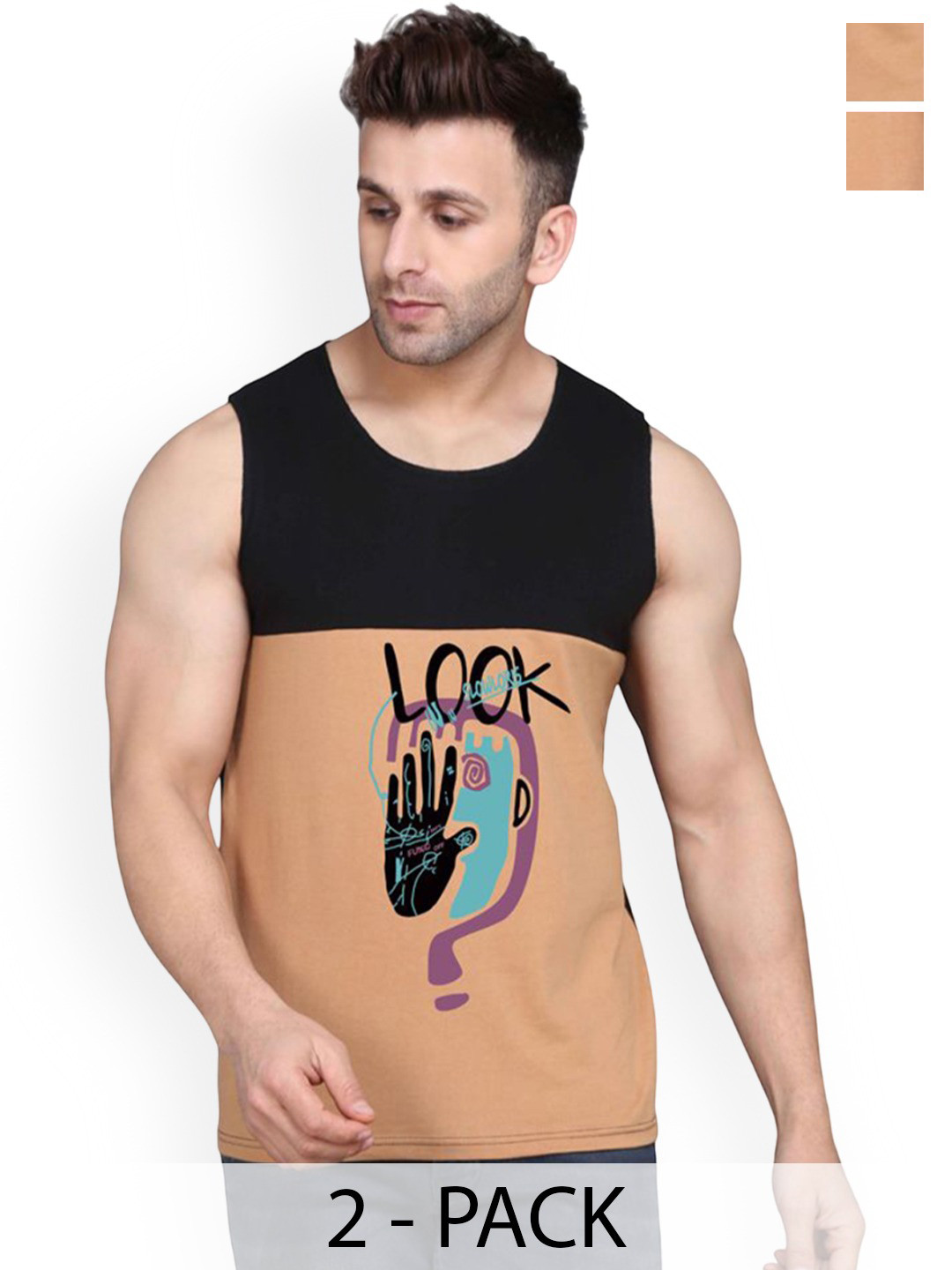 SLOWLORIS Men Pack Of 2 Gym Vests VSL26 CMB(LOOK BLACKRUST)(GYM BLACKRUST)
