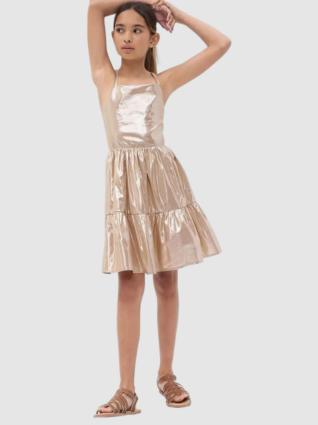 GAP Girls Spaghetti Strap Tiered Metallic Dress
